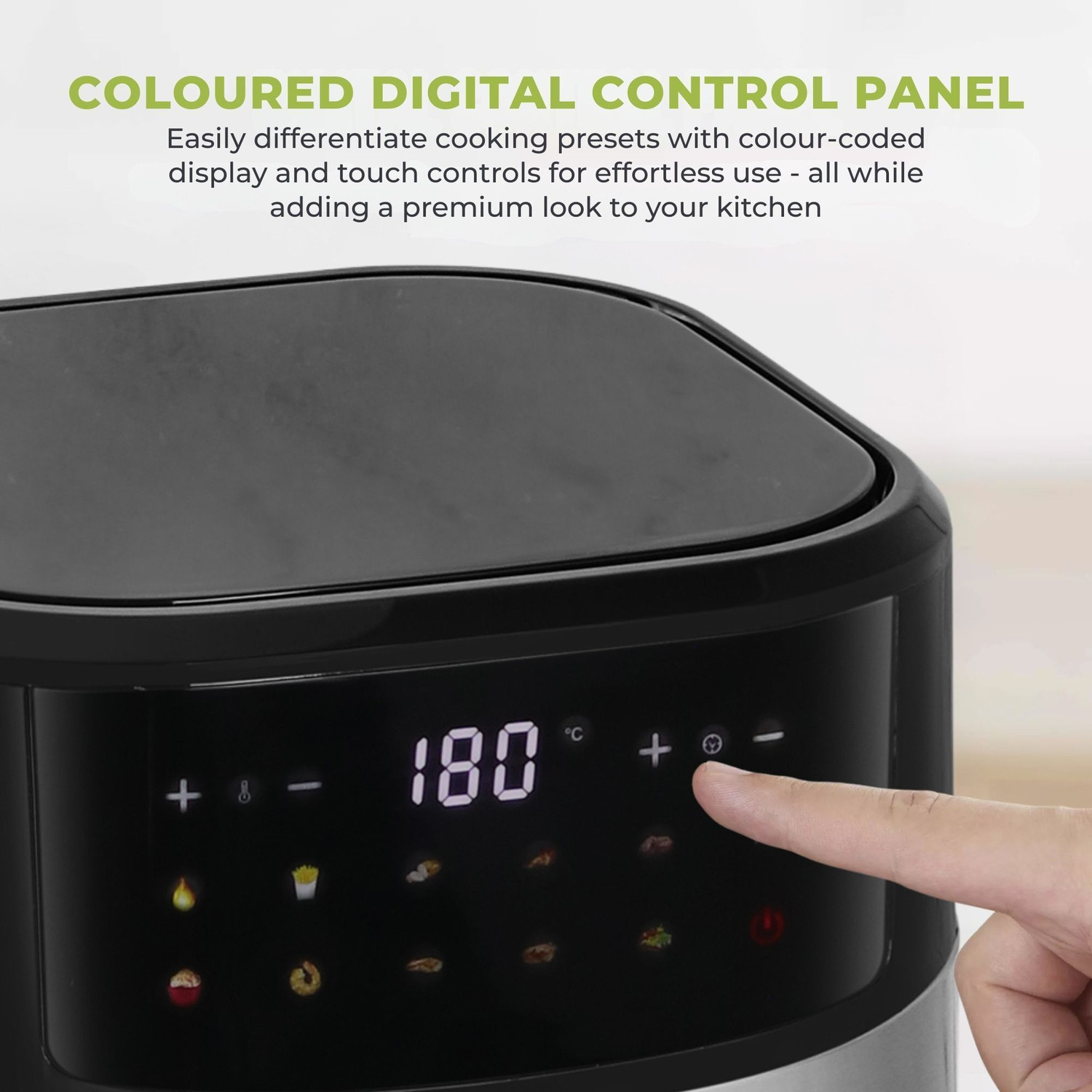 Image of Tower Vortx Digital Colour Display 4.5L | 1600W | 10 Preset Menus | Bake, Grill & Roast | Digital Touch Display | Rapid Air Circulation Technology | Glass Window with built-in Light | Adjustable Temperature & Timer | Up to 80% Less Oil Usage | Air Fryer