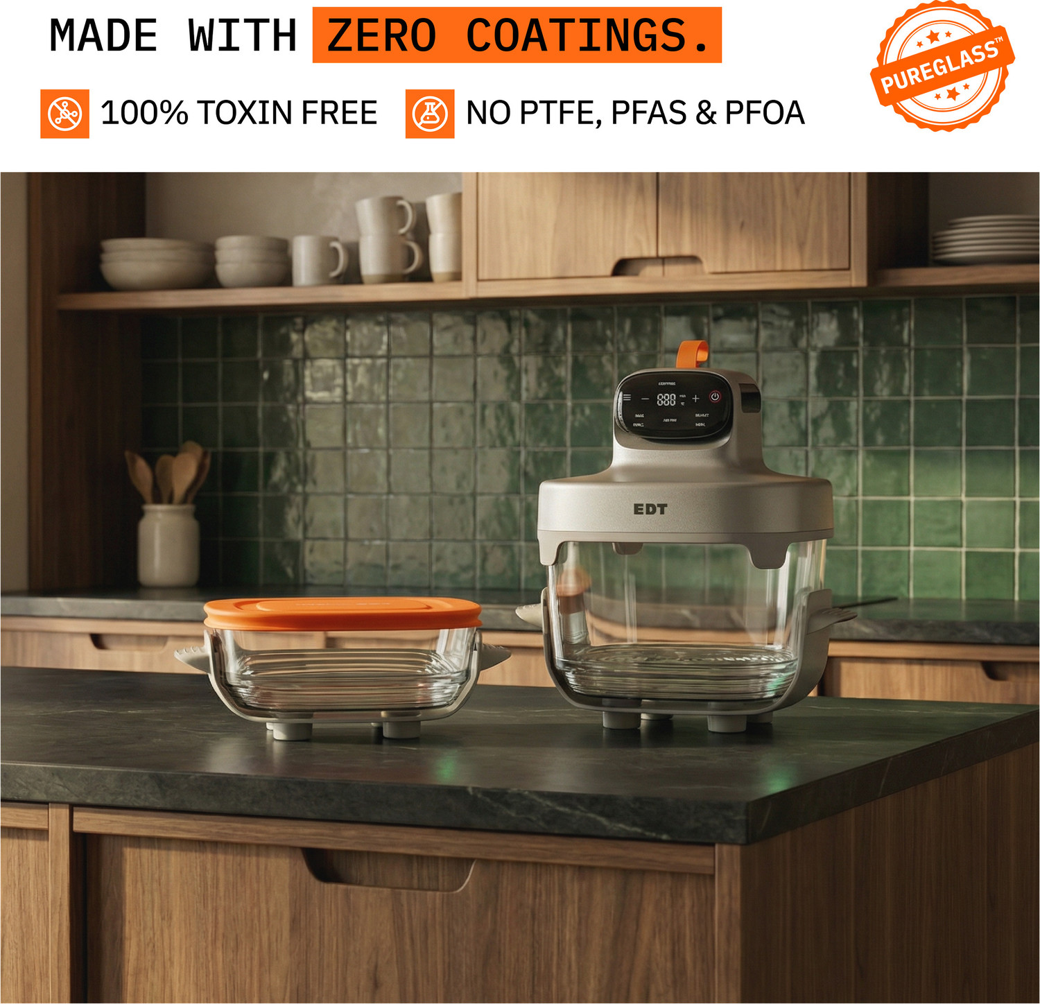 Image of EDT Luma ZERO COATING PureGlass NutriRetain 6-in-1 Multi Function 100% Toxin Free No Ceramic, PFAS, PTFE, PFOA 1500W Air Fryer
