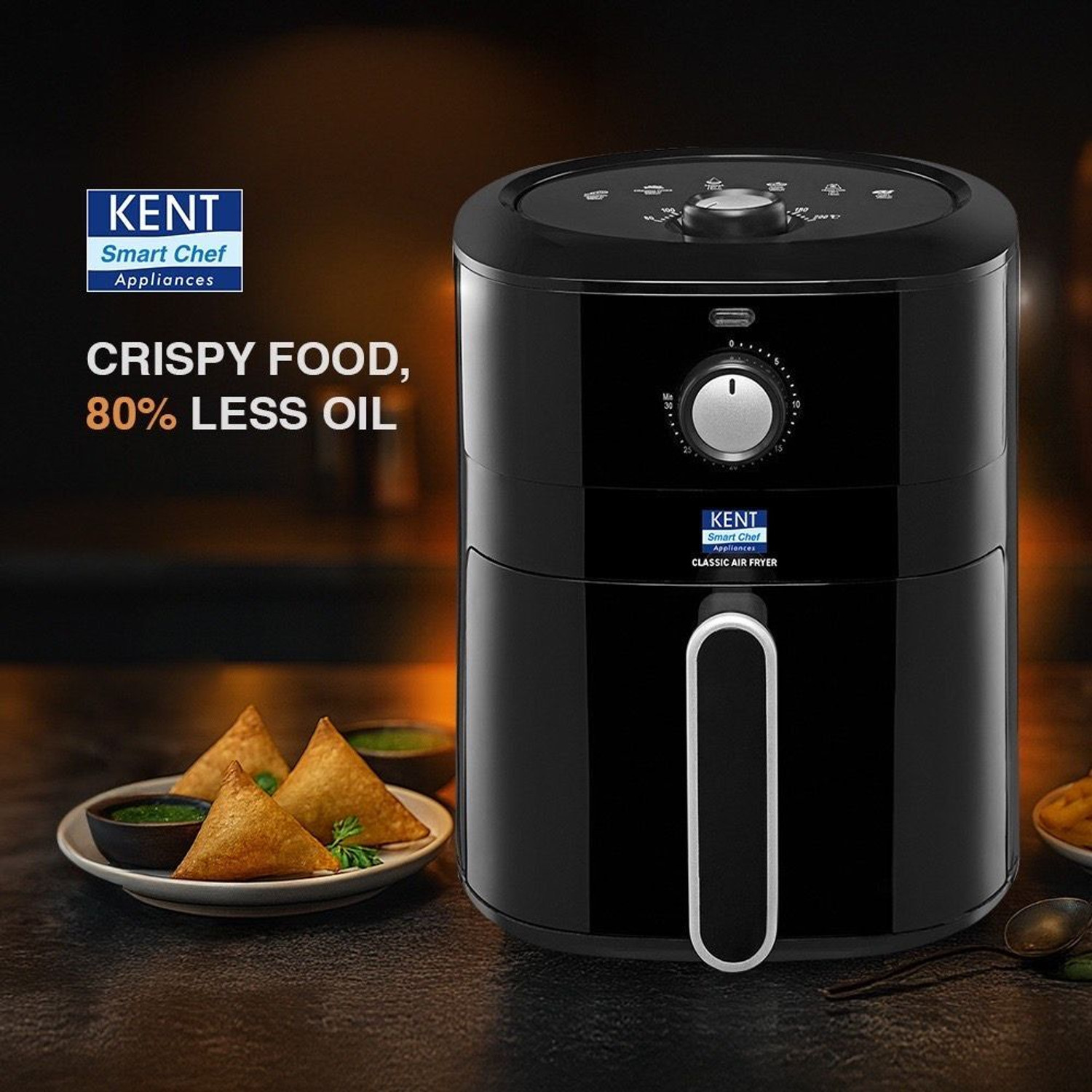Image of KENT Classic Hot Air Fryer 4L 1300 W | 80% Less Oil | Instant Electric Air Fryer | Auto Cut Off | Fry, Grill, Roast, Steam, and Bake Air Fryer
