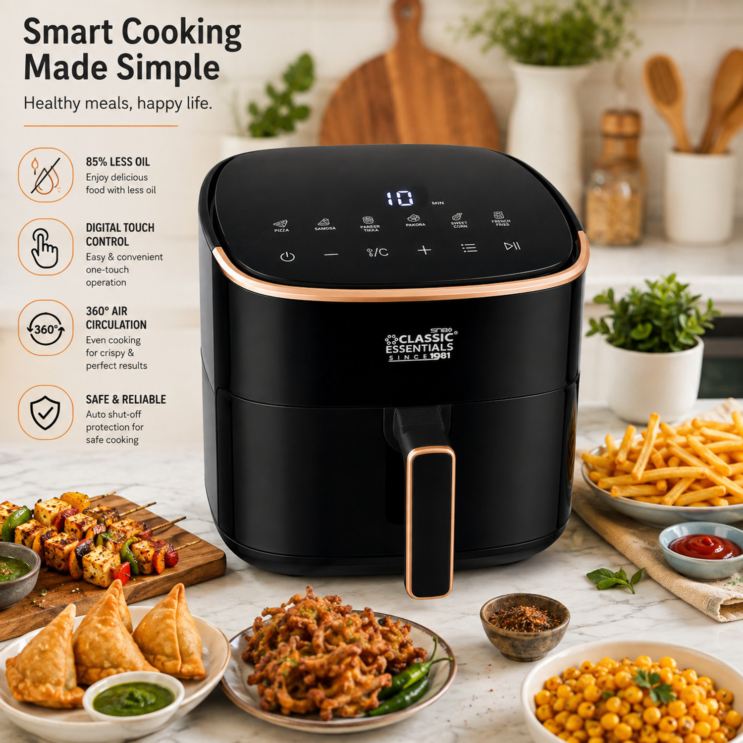 Image of Classic Essentials Digital Air Fryer | 360 Air Circulation | Non-Stick Basket | Less Oil Cooking Air Fryer