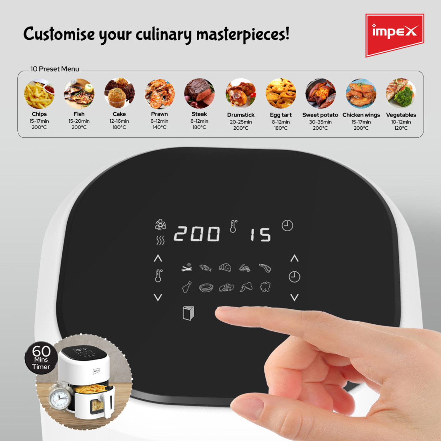 Image of IMPEX Air fryer DS45 Smart fry with Transparent window Air Fryer