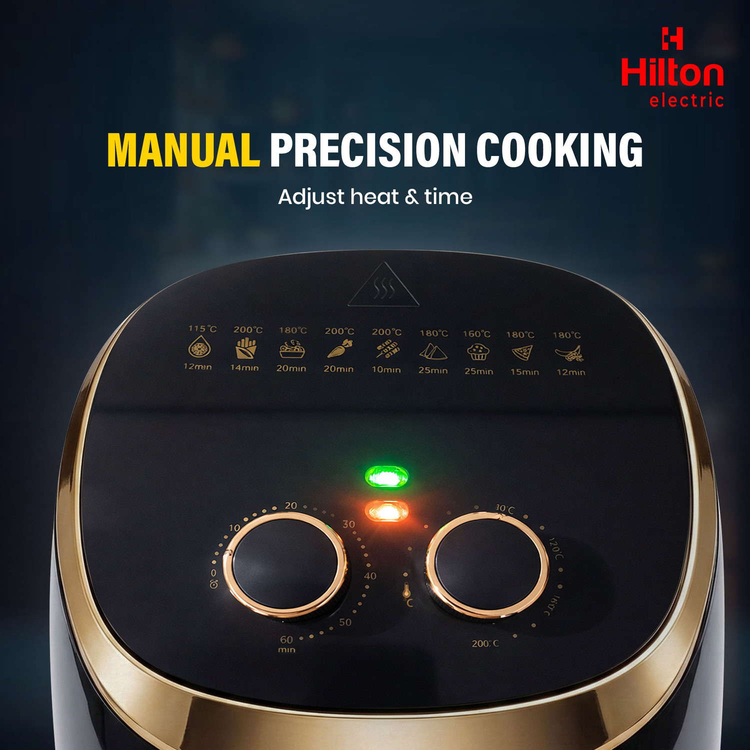 Image of HILTON 1200W Electric Manual Air Fryer, Automatic Shut Off, 4.2 Litre Non-Stick Basket Air Fryer