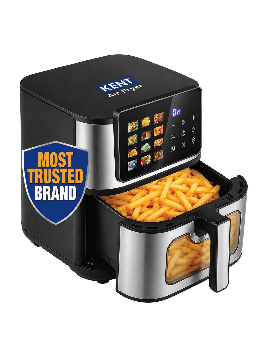 KENT Digital Air Fryer 9L 2200W Bake,Grill&RoastUp to 80% Less Oil Usage 12 Preset Menu Digital Display & Touch Control Panel Glass Window with in built LightDual Heating Element at Top &Bottom Air Fryer