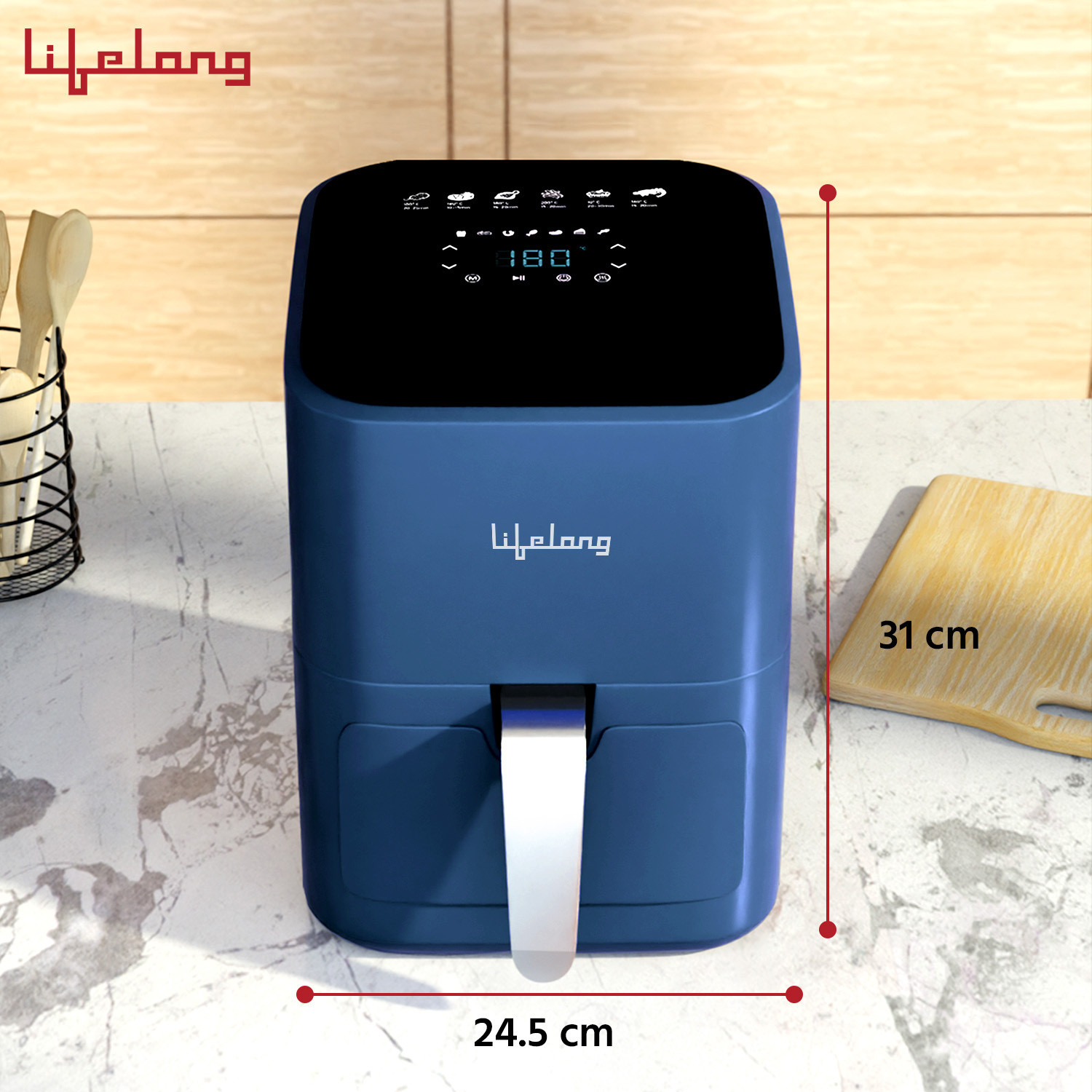 Image of Lifelong LLHFD450 with Digital Touch Panel | 1200 W |Timer Selection & Adjustable Temperature Control | Preset Menu |Uses upto 90% Less Oil |Fry, Grill, Roast, Reheat and Bake Air Fryer