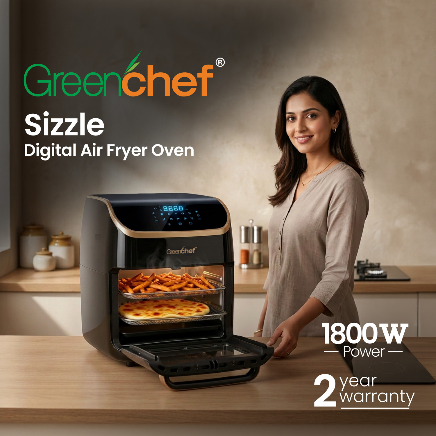Image of Greenchef Digital Air Fryer Oven - Sizzle (12 ltrs) Air Fryer