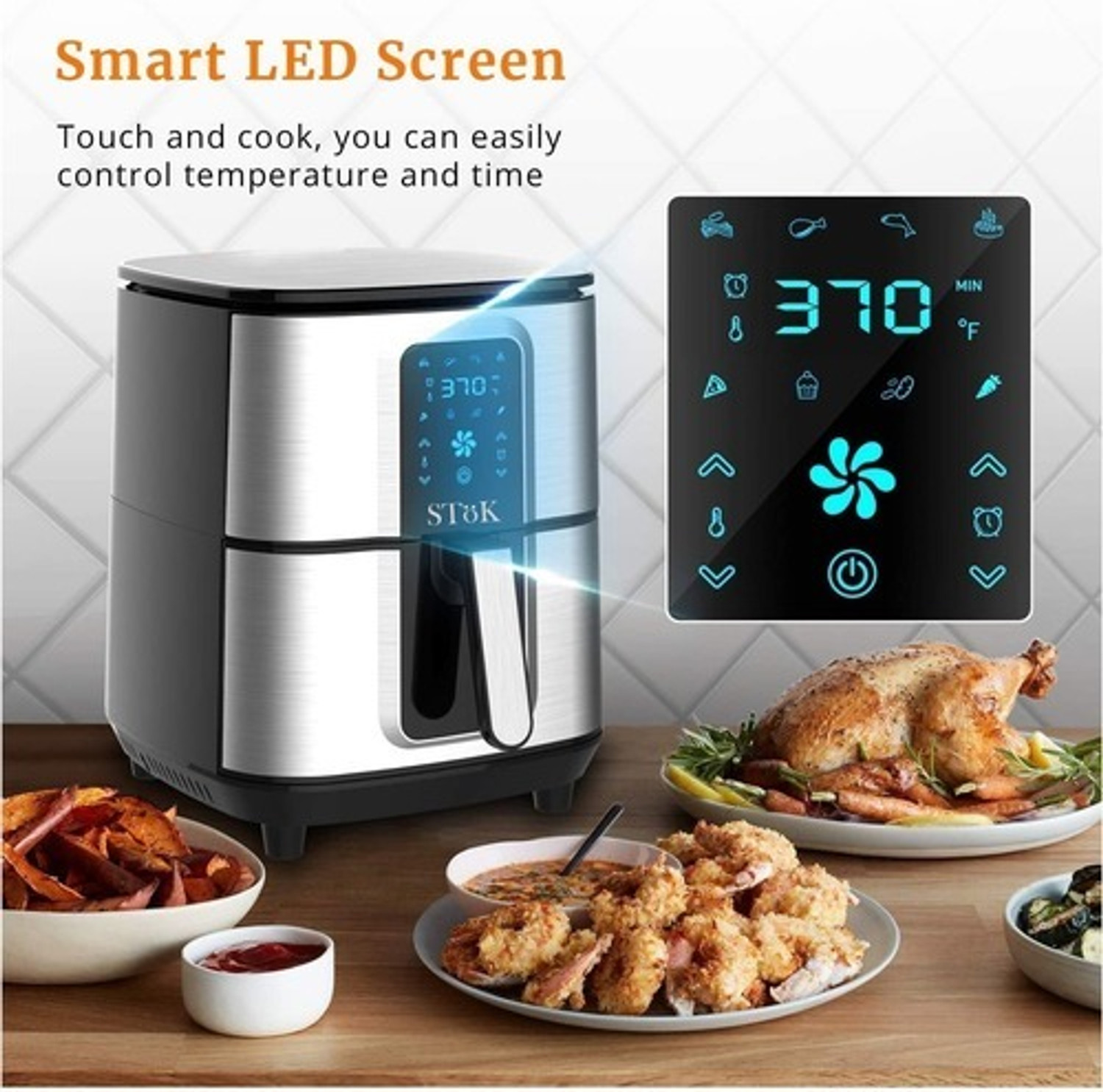 Image of Stok Air Fryer Max LED Digital Touchscreen with 8 Presets,6.5 Liter 1800-Watt Electric Hot Air Fryers Oven & Oil-Less Cooker for Roasting,(29 Recipes in one Book and Metal Grill Free in Box Package) Air Fryer