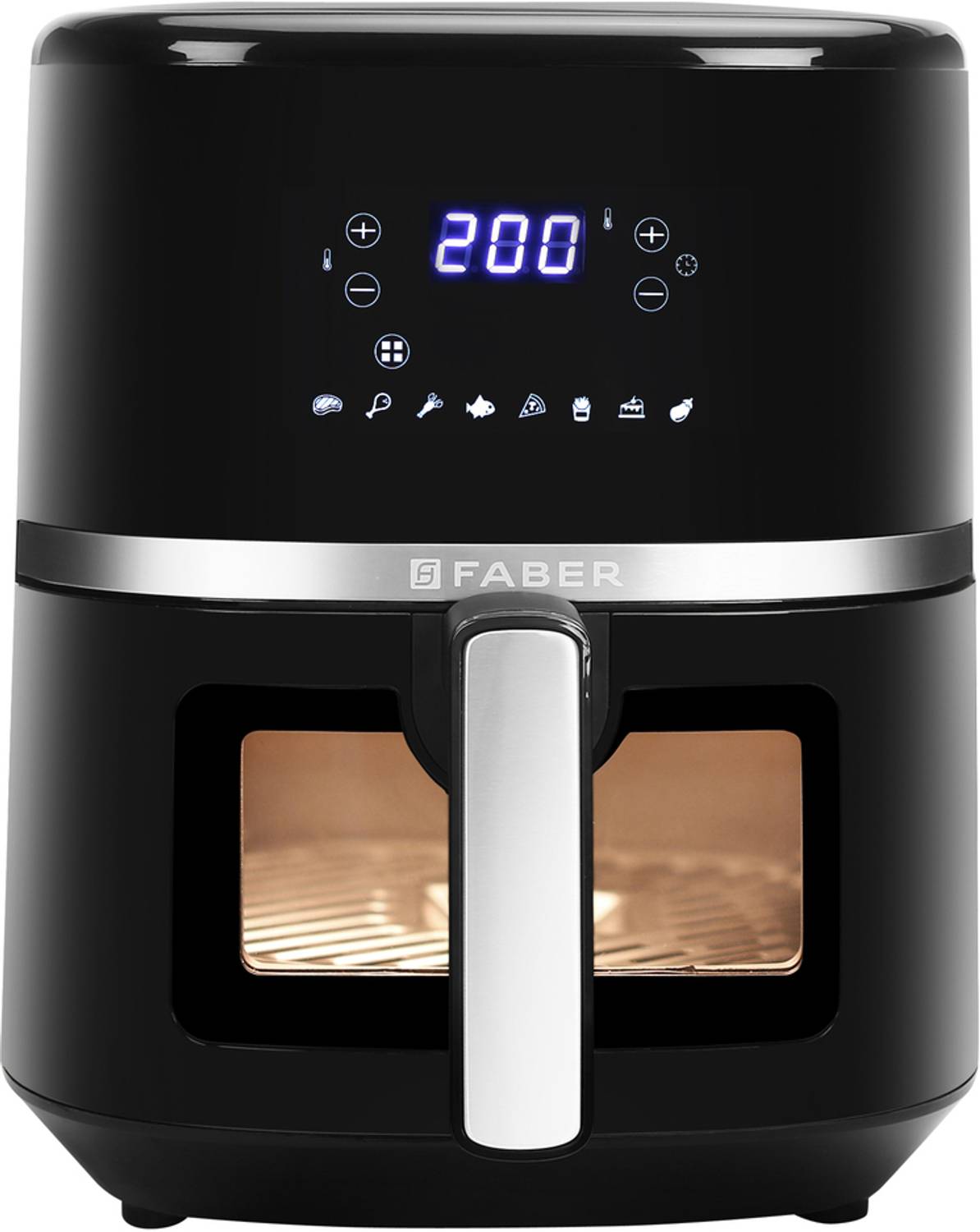 FABER FAF 6.0L VW BK 1500W, Fry, Roast, Grill, Bake, Digital Display, Viewing Window, Aesthetic Look, Swirl Cooking, Cool Touch Handle, 85% Reduced Oil Usage, Auto Shut Off, BPA Free, Compact Sleek Design, Manual Control, Non-Stick Pan Air Fryer