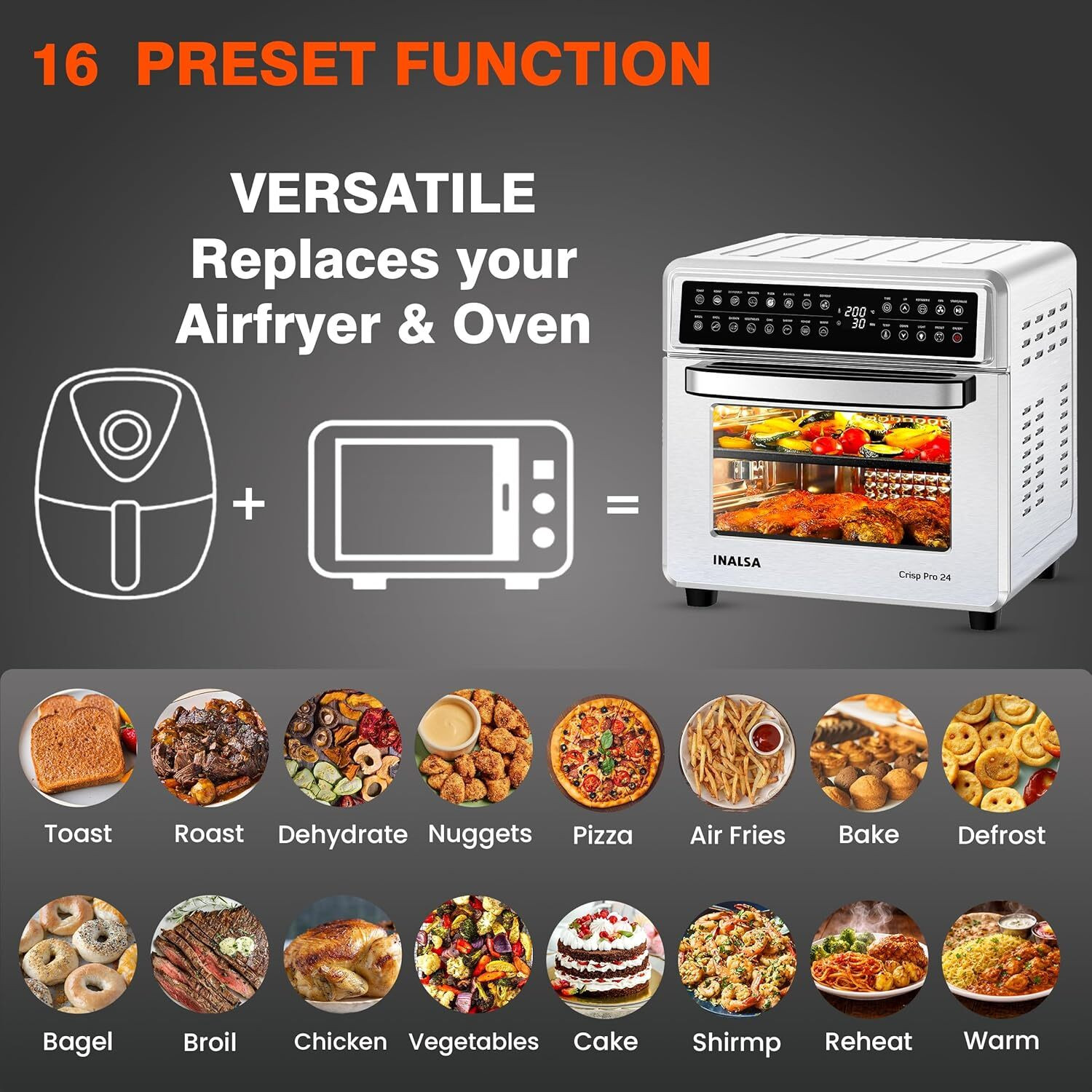 Image of Inalsa Crisp Pro 24 Air Fryer Oven|24L|1700W|Rotisserie,OTG,Convection Oven Air Fryer