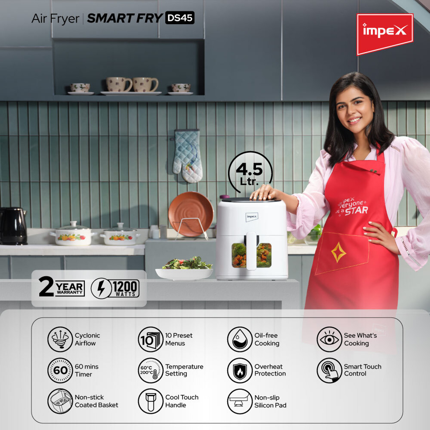 Image of IMPEX Air fryer DS45 Smart fry with Transparent window Air Fryer