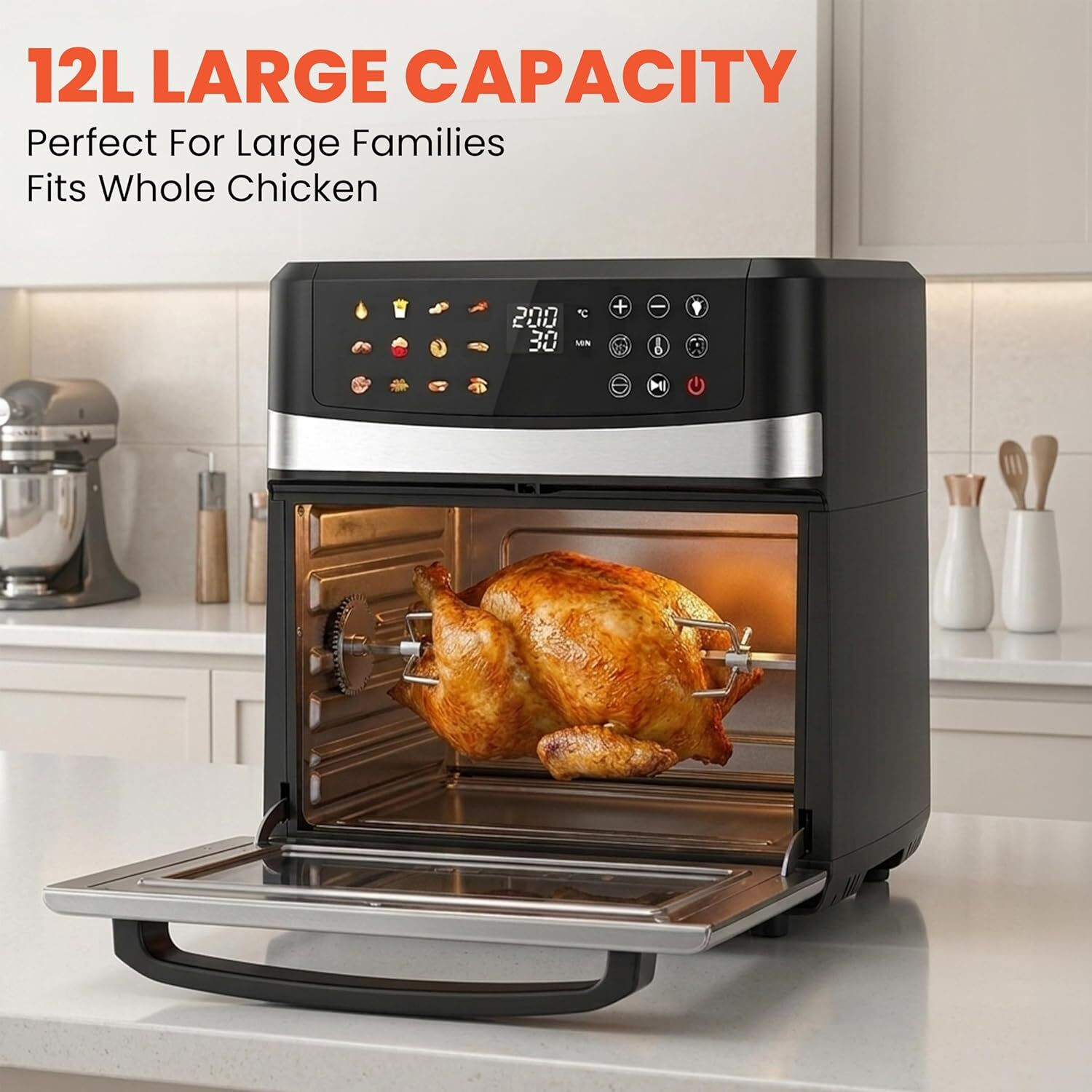 Image of Inalsa Crisp Pro 12 Air Fryer Oven|12L|1700W|Rotisserie&Convection|Fry,Bake,Grill,OTG Air Fryer