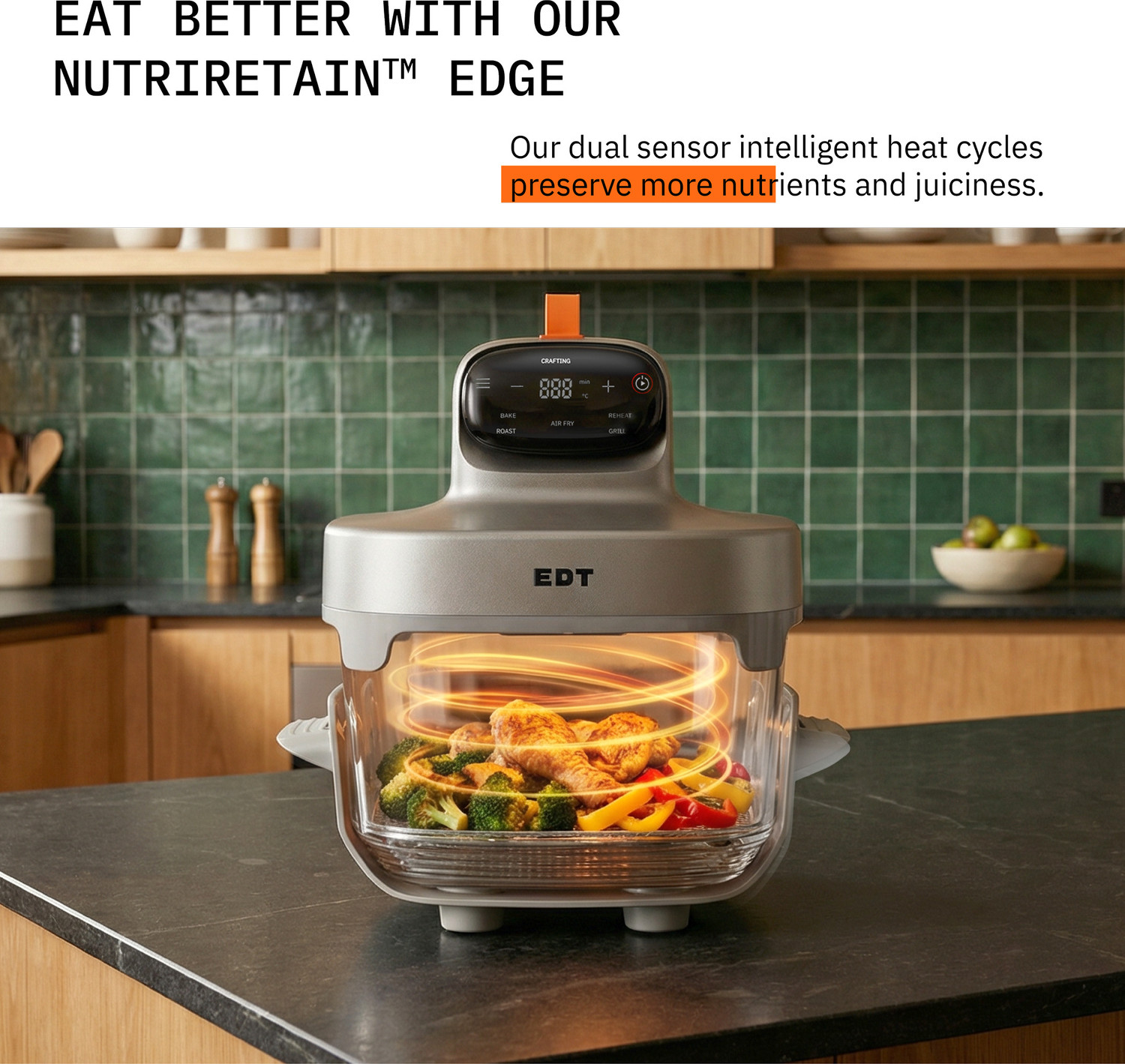 Image of EDT Luma ZERO COATING PureGlass NutriRetain 6-in-1 Multi Function 100% Toxin Free No Ceramic, PFAS, PTFE, PFOA 1500W Air Fryer