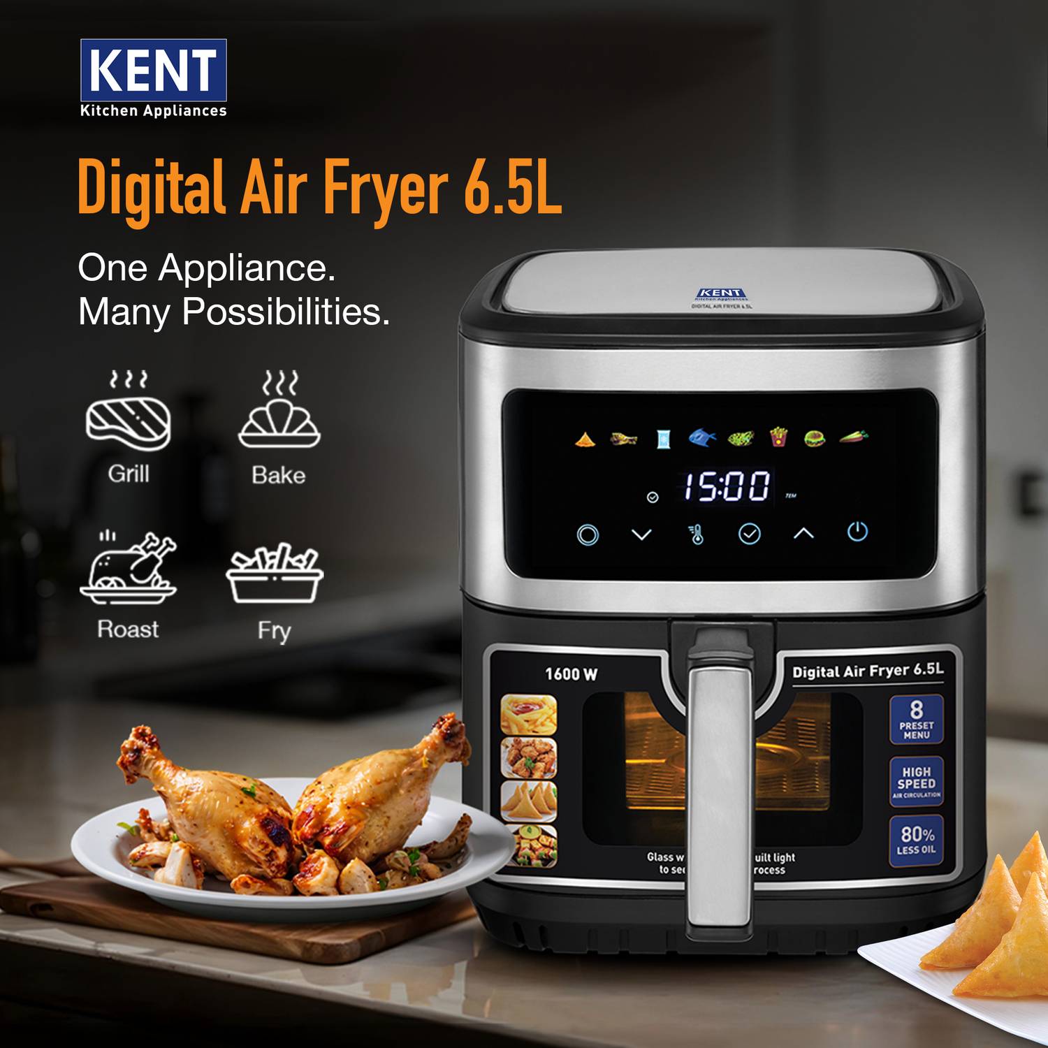 KENT Digital Air Fryer 6.5L Black - Image 2