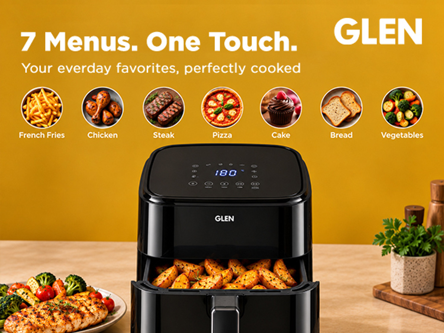Image of Glen SA3060DIGI Digital 1350 watt Crisper Tray Air Fryer (4 L)
