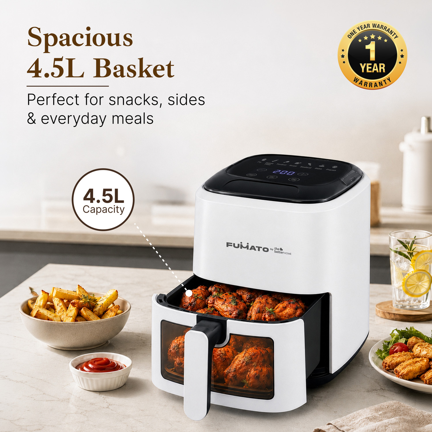 Image of FUMATO By The Better Home Air Fryer PP /PBT /Stainless Steel4.5L Capacity Air Fryer