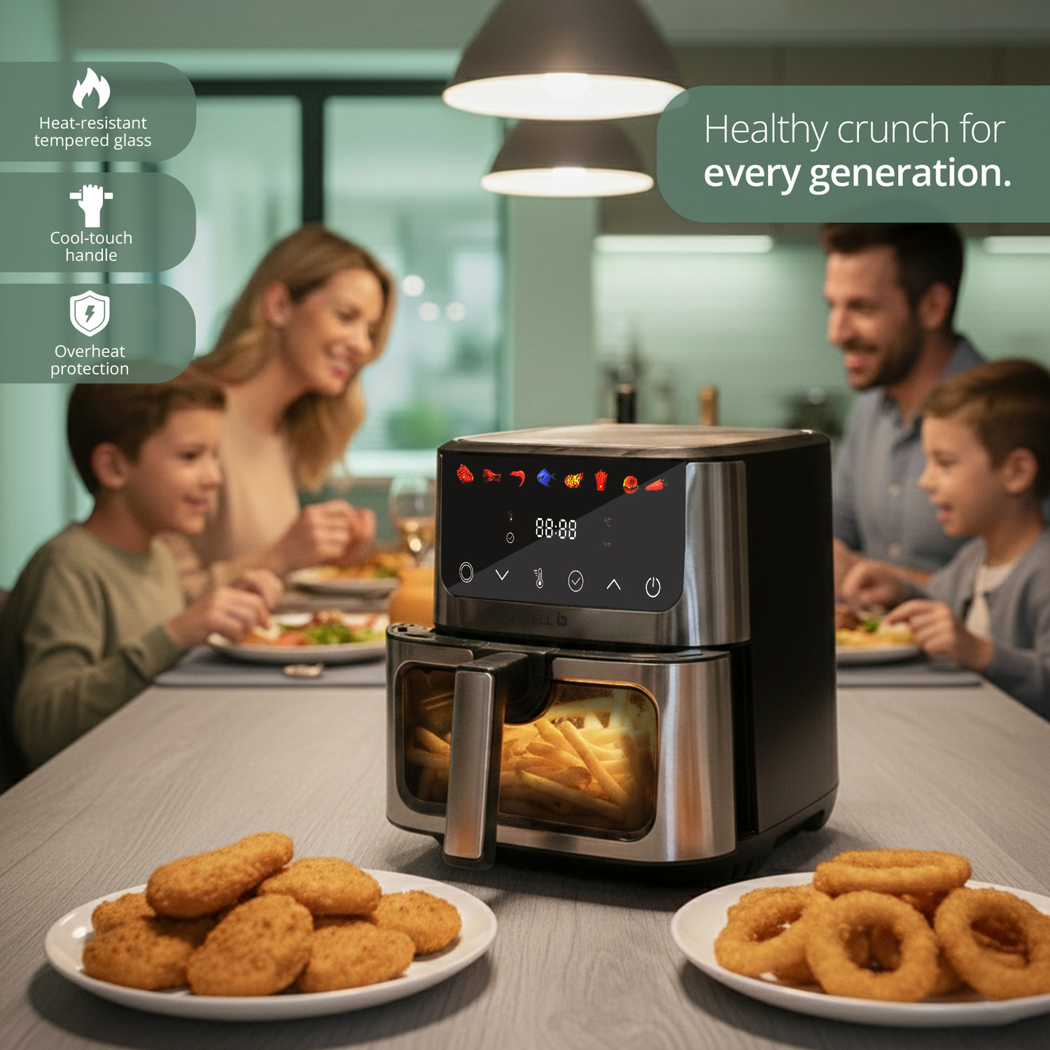 Image of iBELL AEROFRY650 Air Fryer 8 Preset Modes Touch Screen Adjustable Temp, Time Oil Free Air Fryer