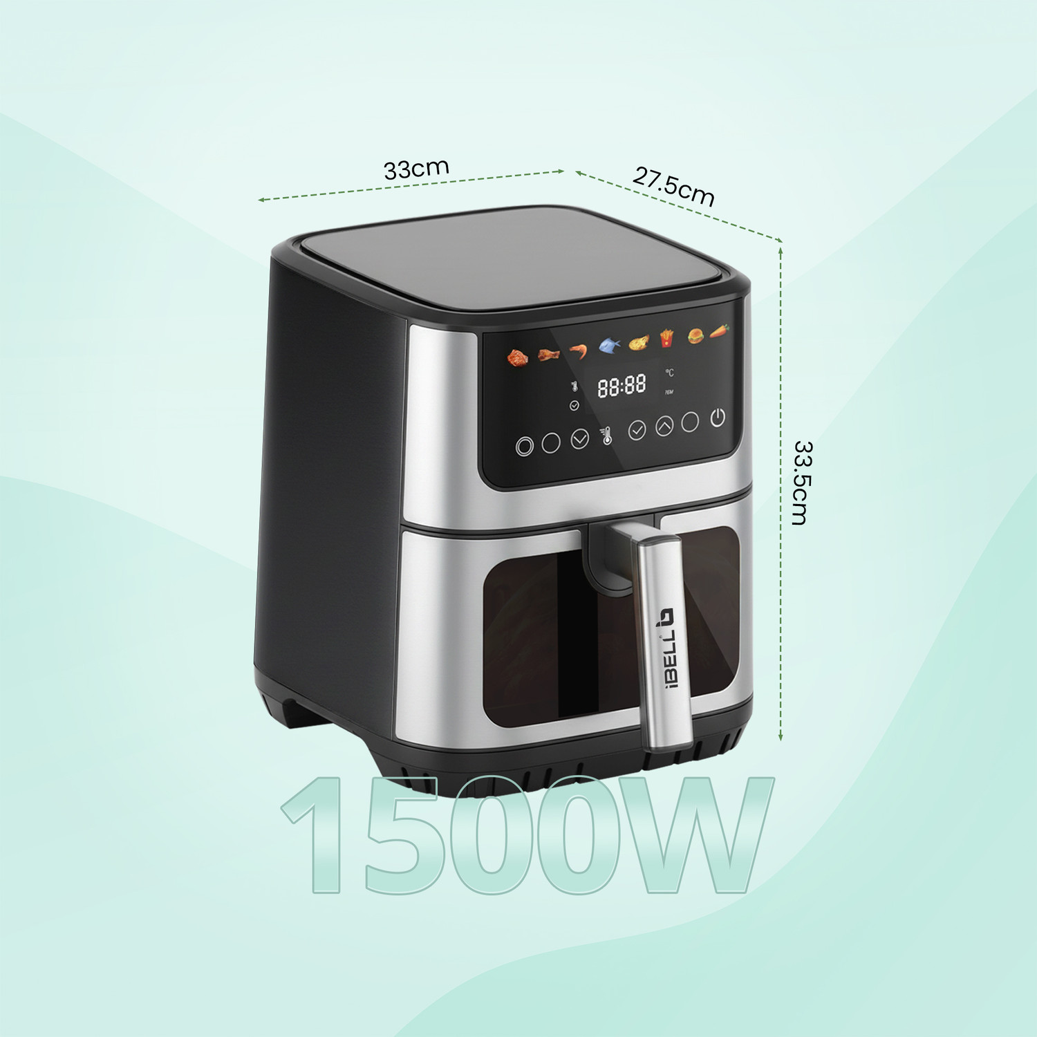 Image of iBELL AEROFRY650 Air Fryer 8 Preset Modes Touch Screen Adjustable Temp, Time Oil Free Air Fryer
