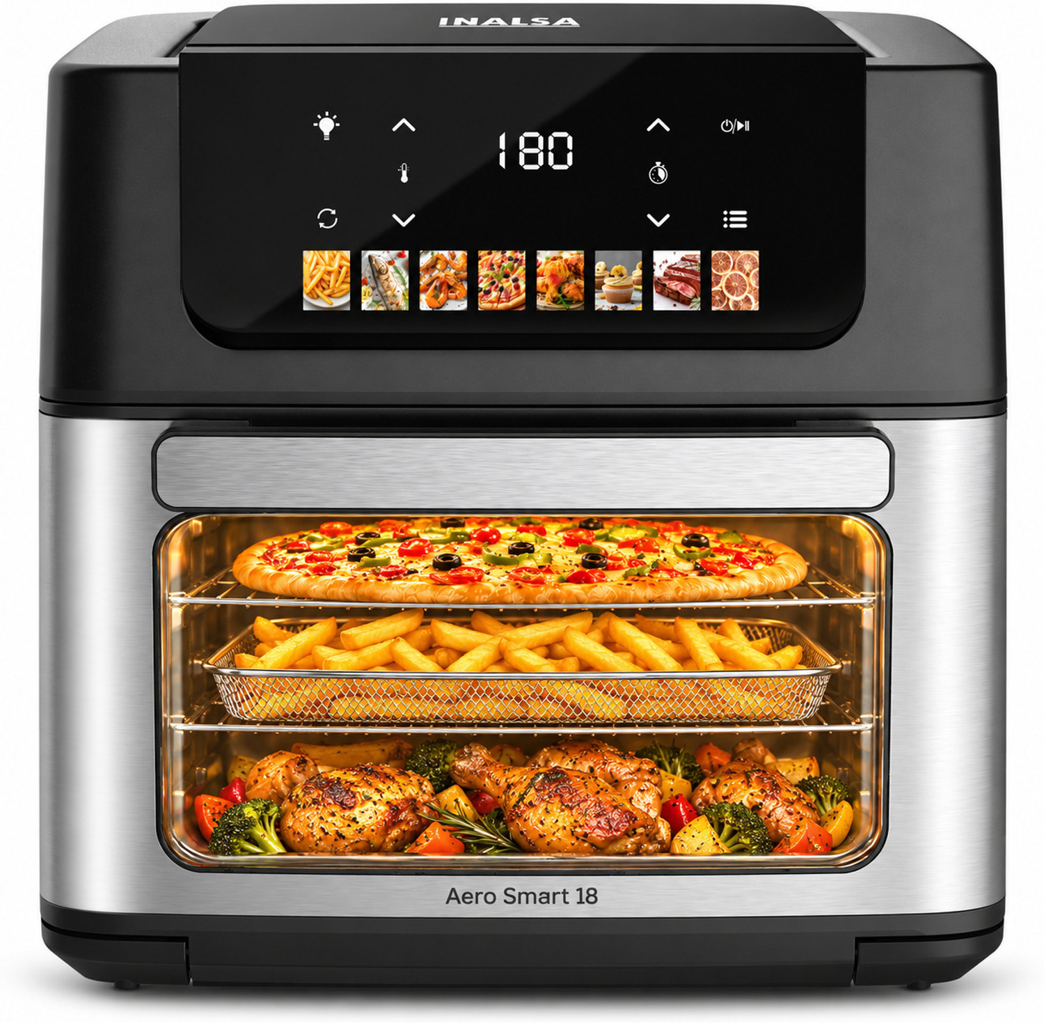 Image of Inalsa Aero Smart 18 |Oven|Roast, Reheat, Dehydrate, Bake ,Convection Rotisserie & Convection,10 Accessories, Recipe Book-Black Air Fryer