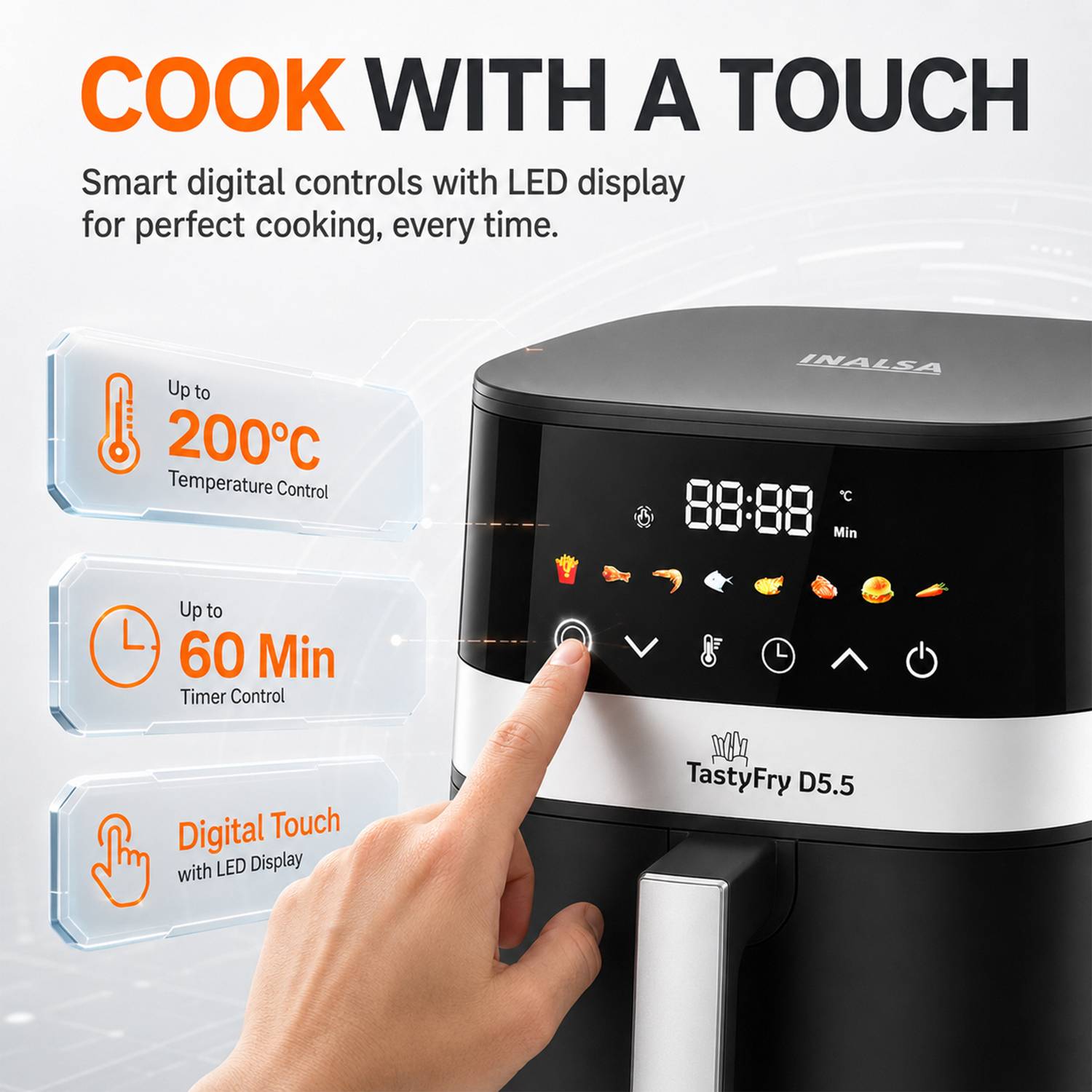 Tasty Fry D5.5 ,1400W,Air Crisp Technology,Air fry,Bake,Roast,Reheat,Dehydrate Air Fryer - Image 5