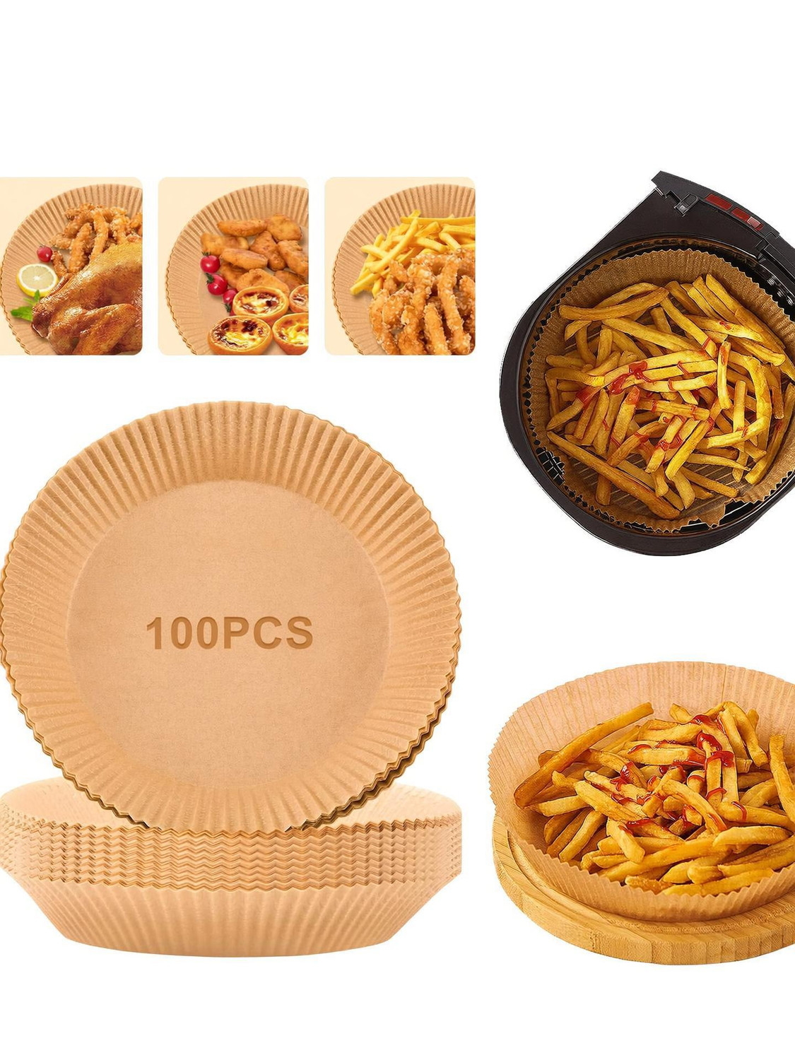 Image of cloudmall shop 100Pcs Disposable Paper Liner, Non-stick, Baking Paper & Oil-proof Paper Air Fryer