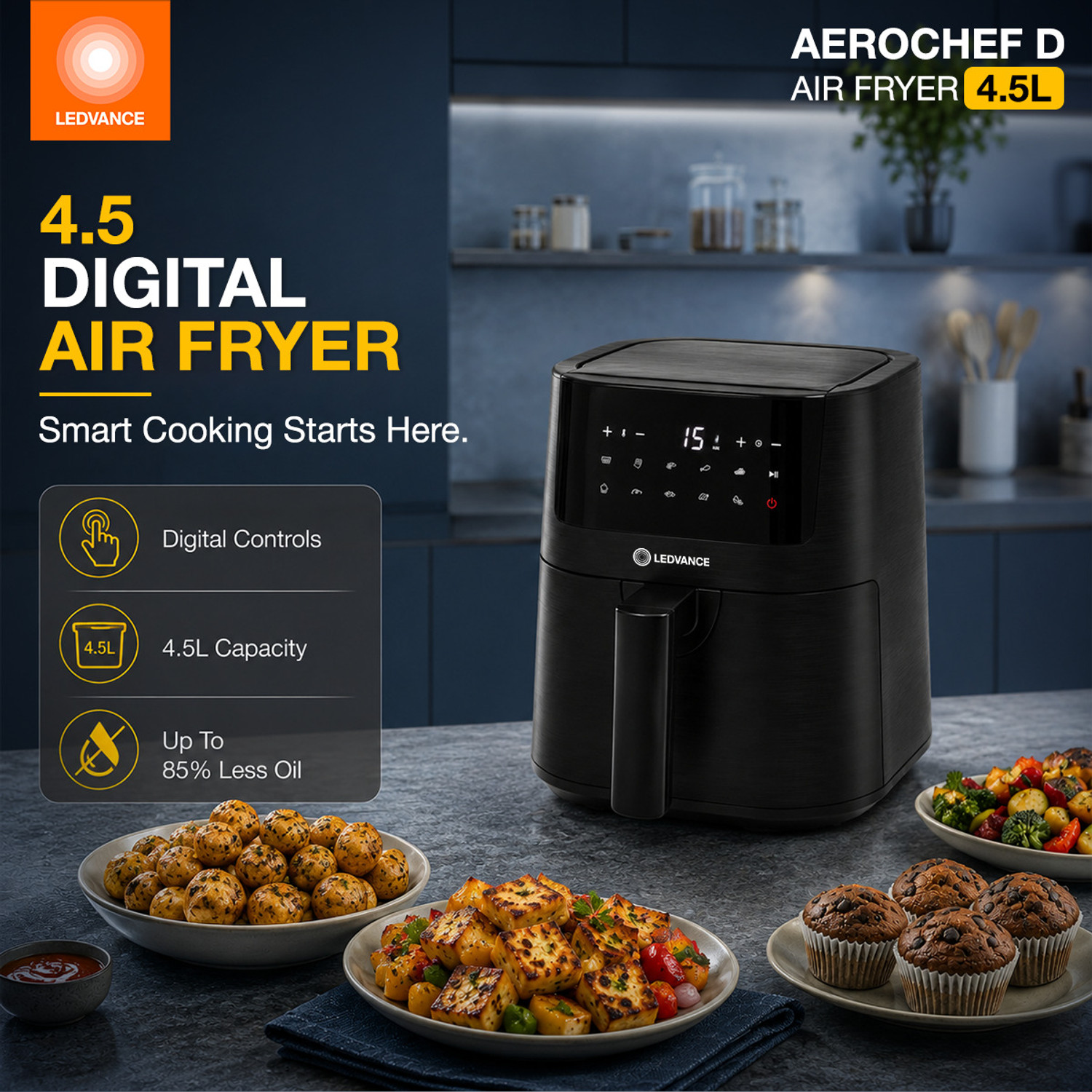 Image of ledvance Air Fryer 4.5L | 10-in-1 Functions With 9-in-1 Preset Menu | 85% Less Oil | Air Fryer