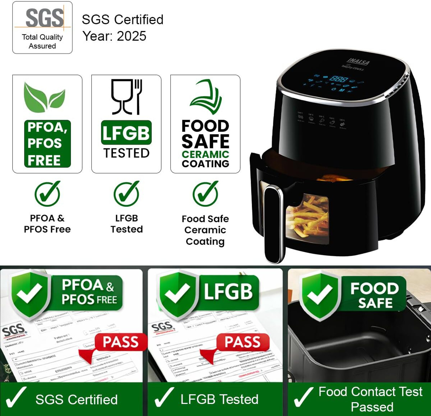 Image of Inalsa Tasty Fry CDW 5.5,1600 W,Non-Toxic Ceramic-Coated Basket ,Touch Control Air Fryer