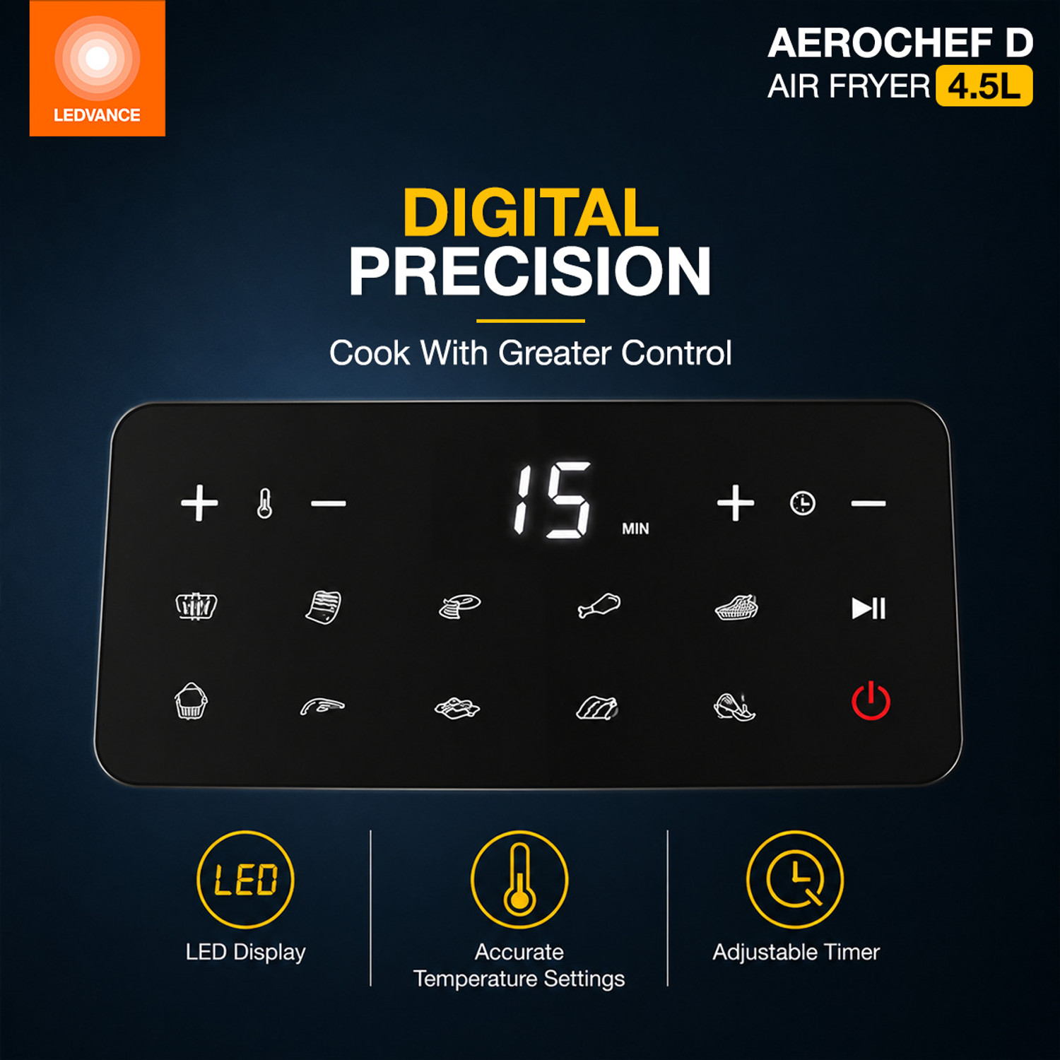 Image of ledvance Air Fryer 4.5L | 10-in-1 Functions With 9-in-1 Preset Menu | 85% Less Oil | Air Fryer