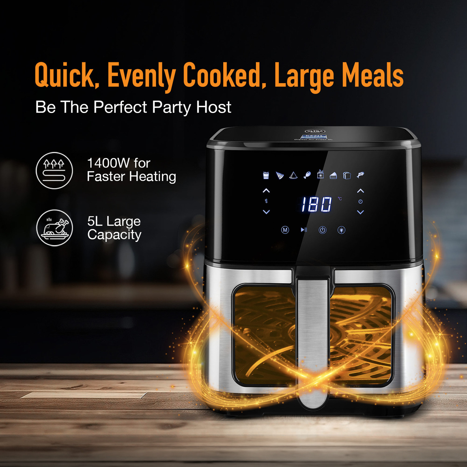 Image of KENT Ultra Digital Air Fryer 5L | Bake, Grill & Roast | Up to 80% Less Oil Usage | Air Fryer