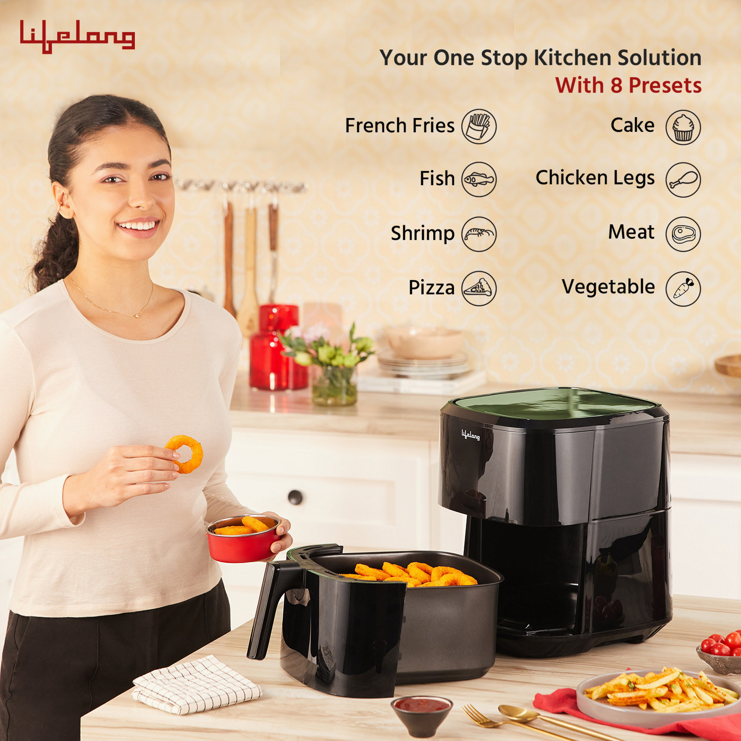 Image of Lifelong LLHFS922 with Digital Touch Panel | 1500 W | Timer Selection & Adjustable Temperature Control | Preset Menu |Uses upto 90% Less Oil |Fry, Grill, Roast, Reheat and Bake Air Fryer