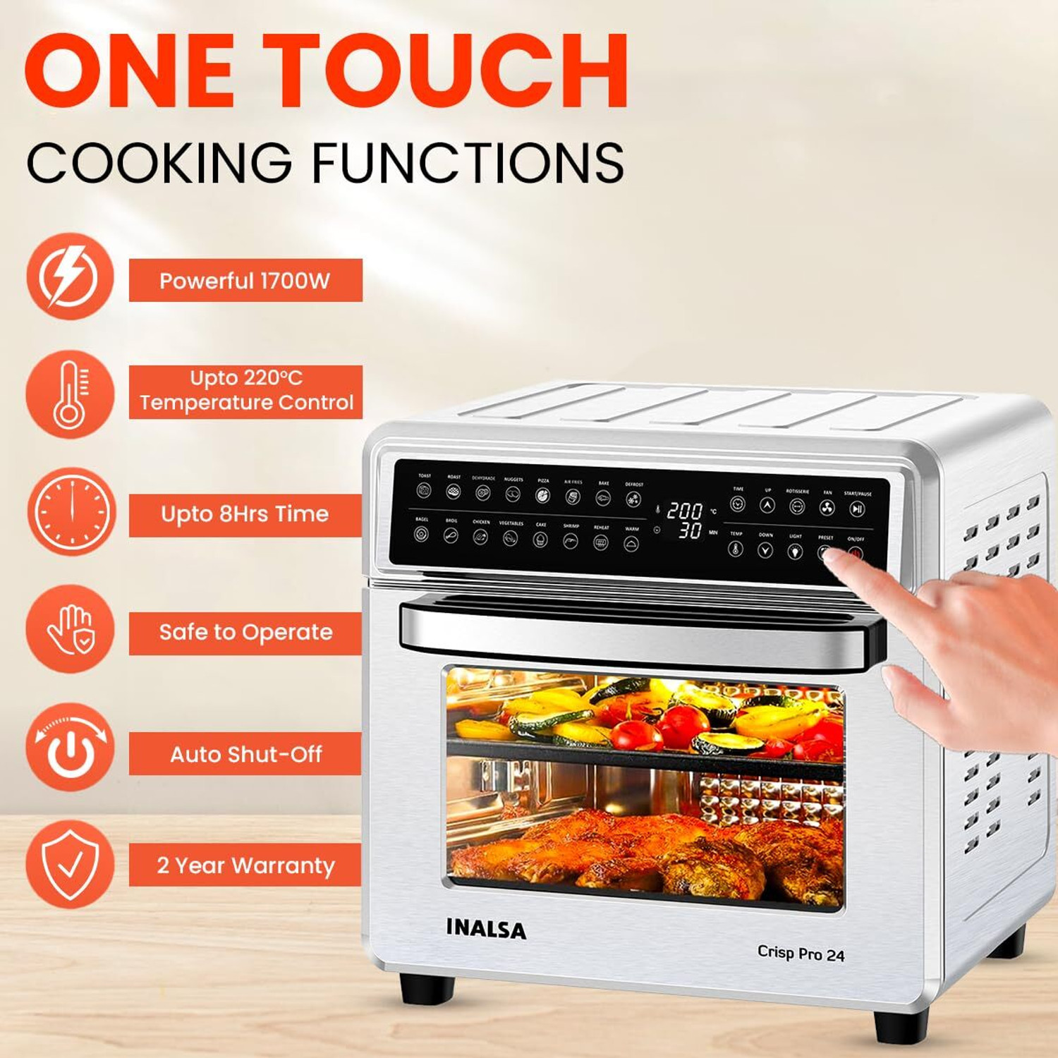 Image of Inalsa Crisp Pro 24 Air Fryer Oven|24L|1700W|Rotisserie,OTG,Convection Oven Air Fryer