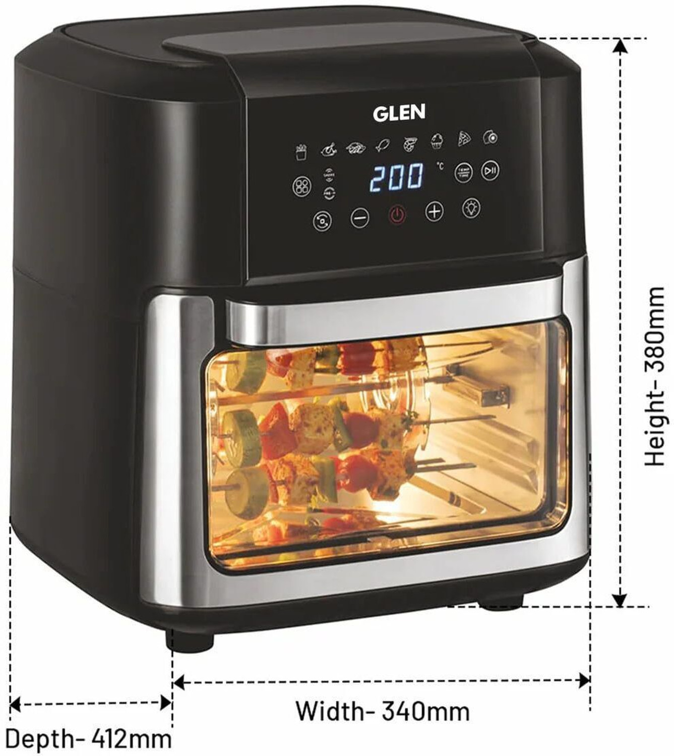 Image of Glen Digital Air Fryer 2000W 8 Pre Set Menu Time and Temperature Control Air Fryer