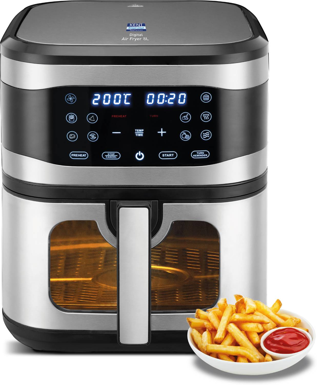 KENT Digital Air Fryer 8L 1700W Bake, Grill & Roast Up to 8