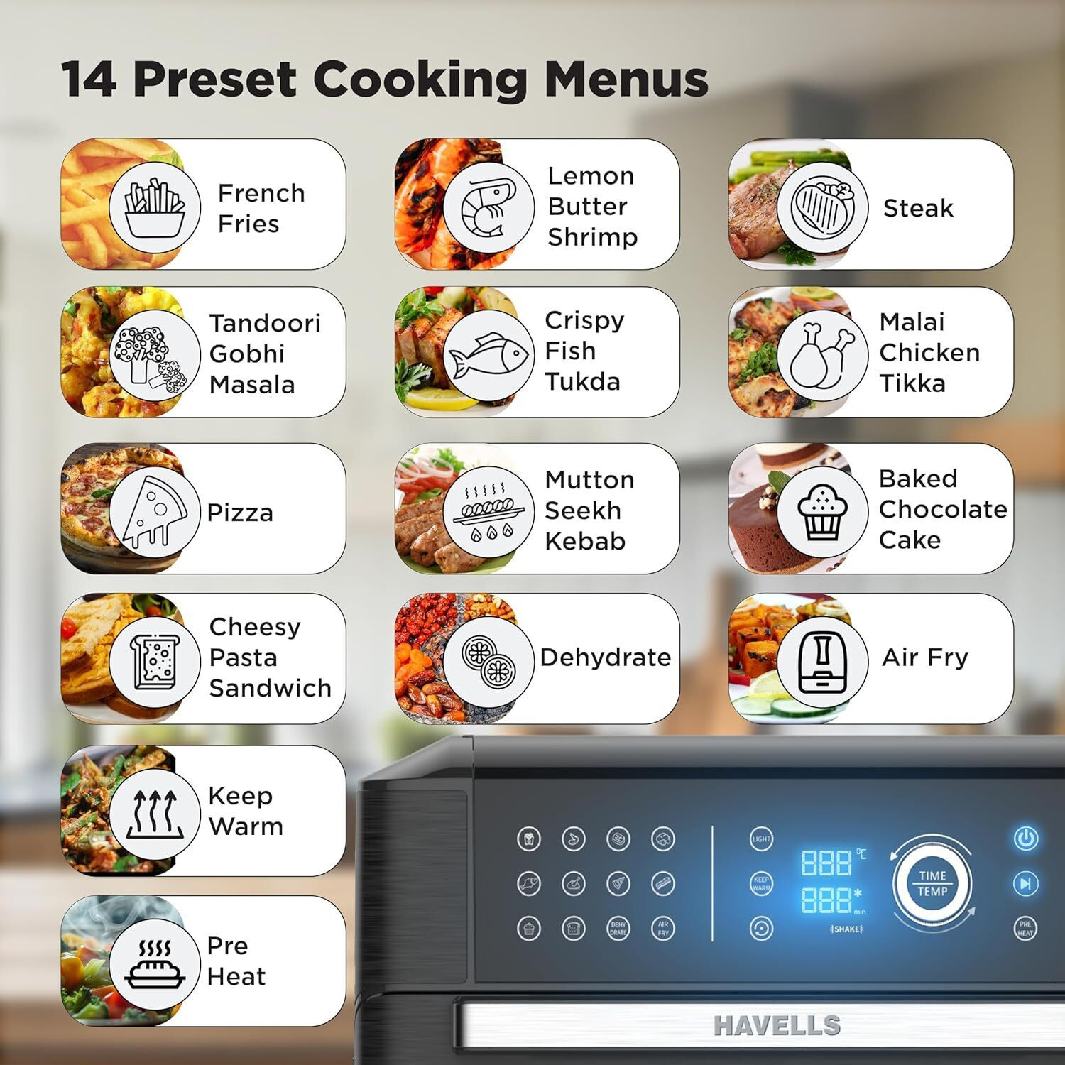 Image of HAVELLS Air-Oven Avanza 15Ltr,1700wt,14 Preset menu,Sensor Touch Control Air Fryer
