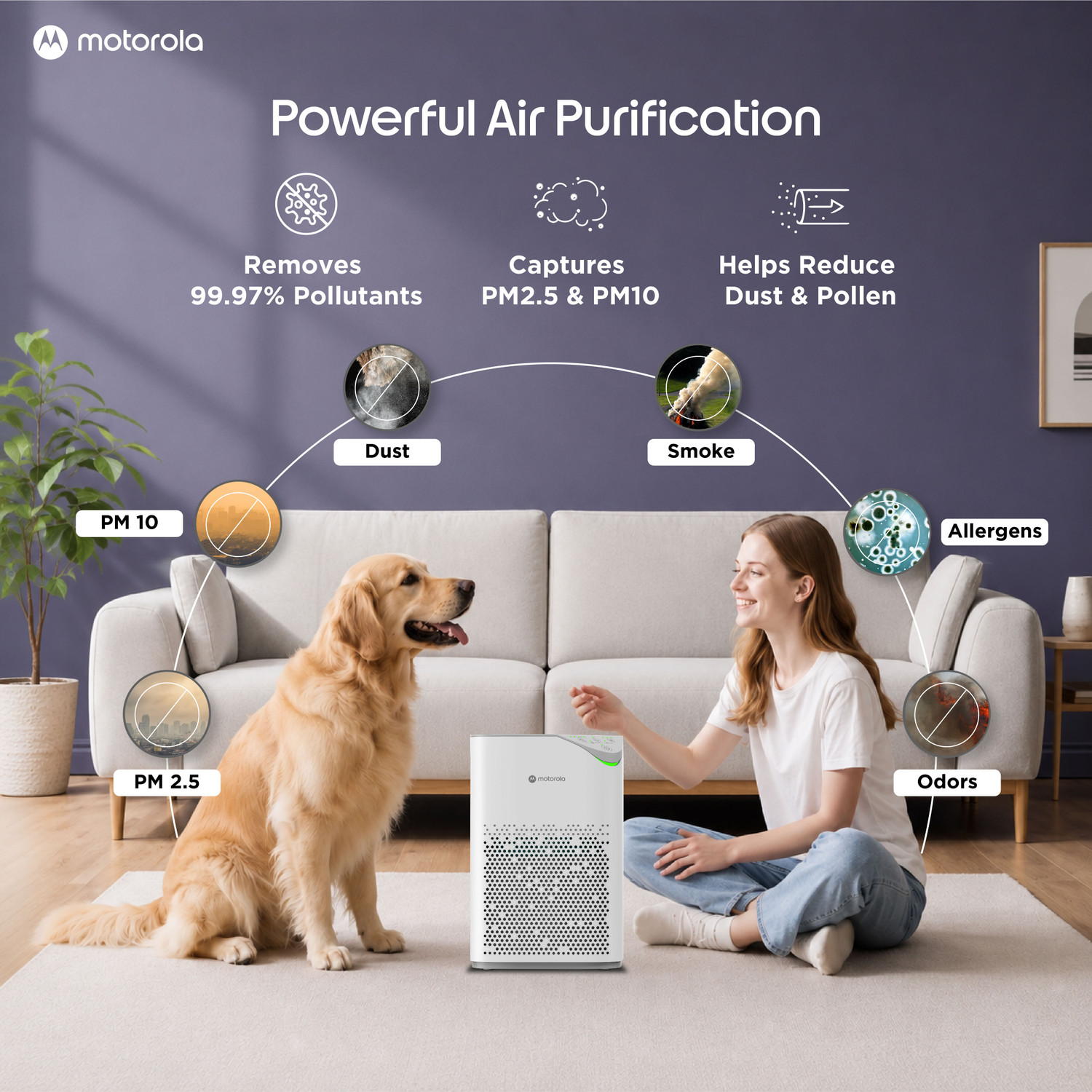 Image of MOTOROLA AirShield 150 CMH, CADR 4-Stage Filtration, Cover upto 190Sq ft, Removes 99.99% Dust, Allergens, Smoke, Virus, Portable Room Air Purifier