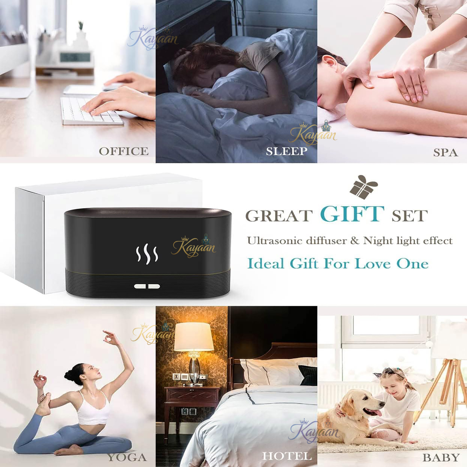 Image of Kayaan Flame Essential Oil Diffuser Night Lights Auto Off Function Super and Quiet Portable Room Air Purifier