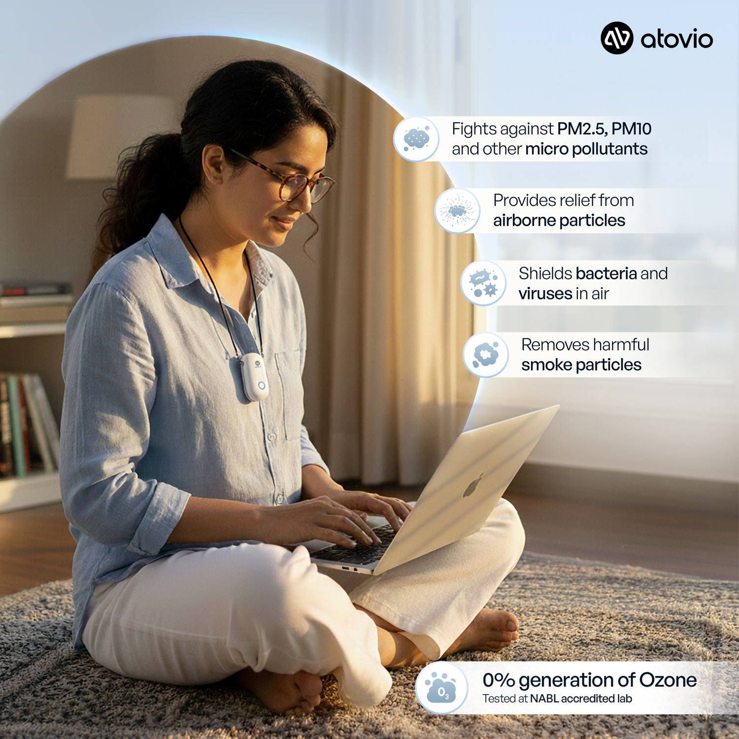 Image of atovio Compact Wearable Portable Air Purifier for Travel, Tested at IIT Kanpur Portable Room Air Purifier