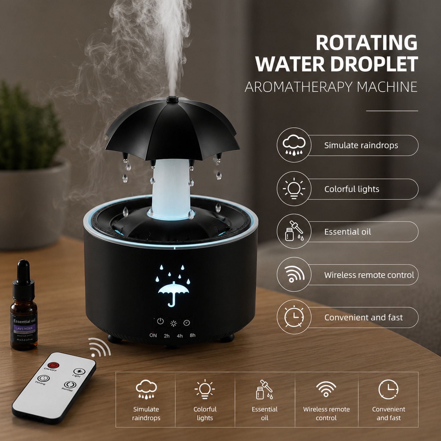Image of Sinolink Umbrella Raindrop Air Humidifier Portable Room Air Purifier