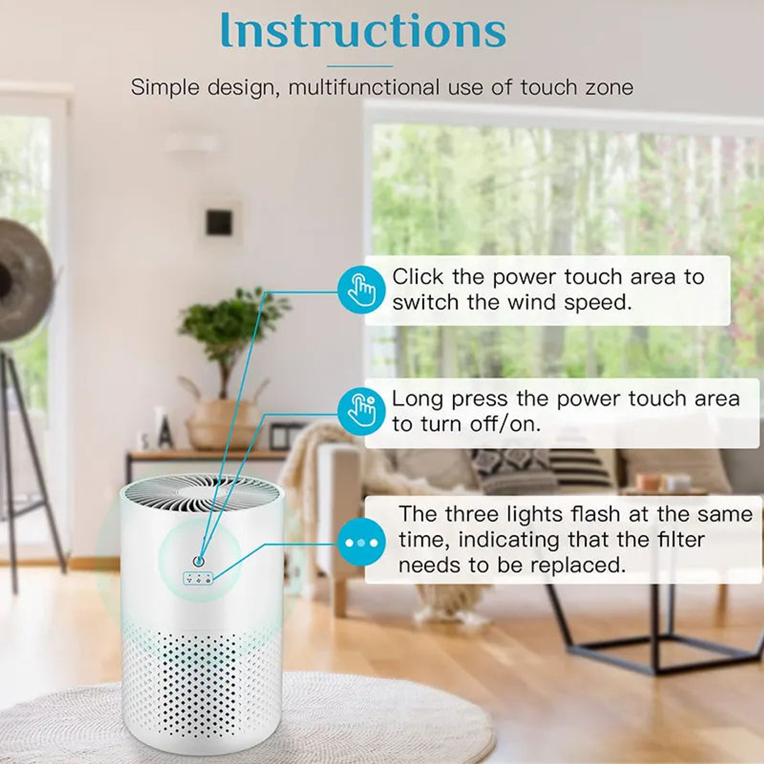 Image of DIRIZO Air Purifier For Bedroom Cover 400 Ft H13 With Carbon Filter Child-Lock TimeR Portable Room Air Purifier