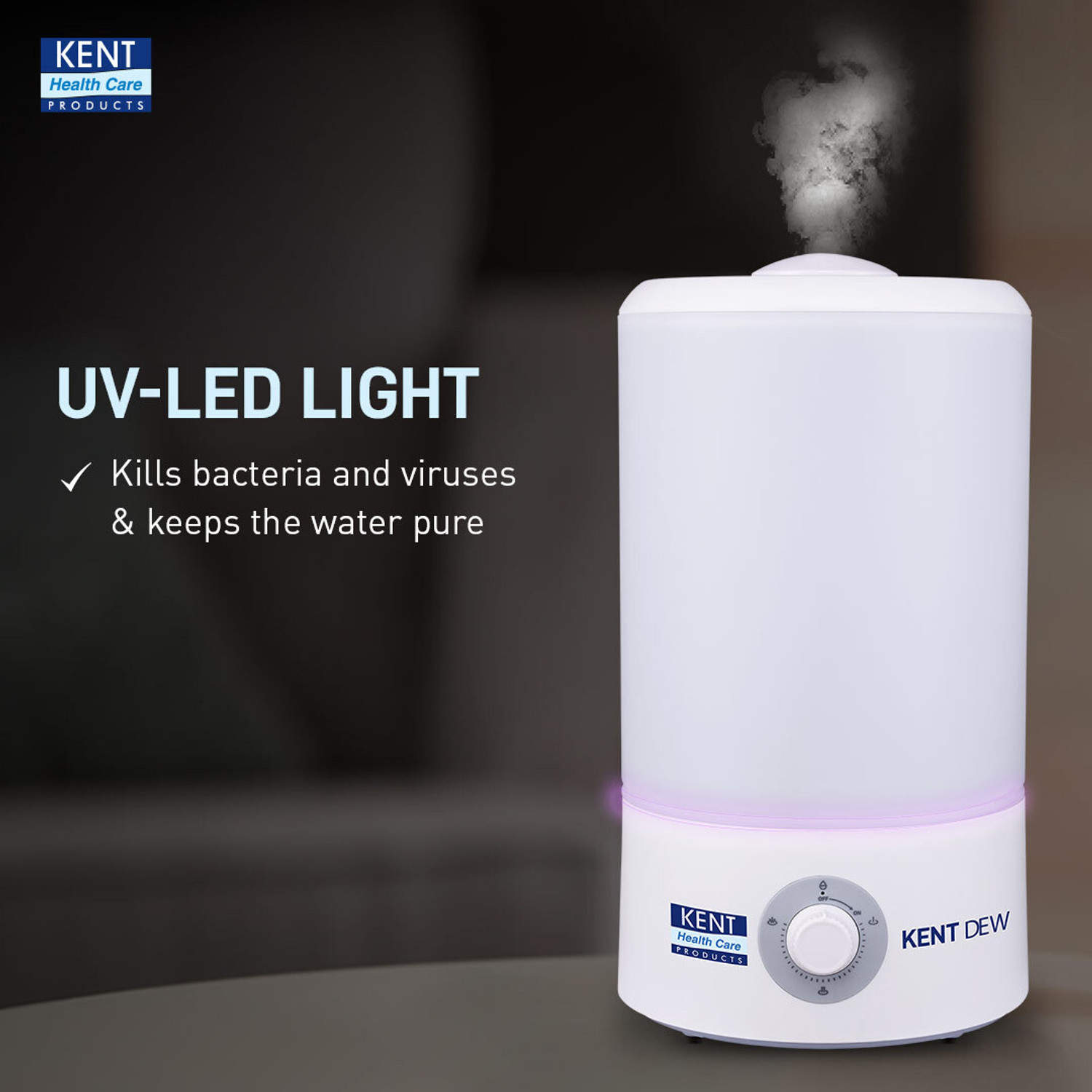 Image of KENT Dew Humidifier with Ultrasonic Mist 4L|25W|Eliminates Dryness of AC /Heater Portable Room Air Purifier