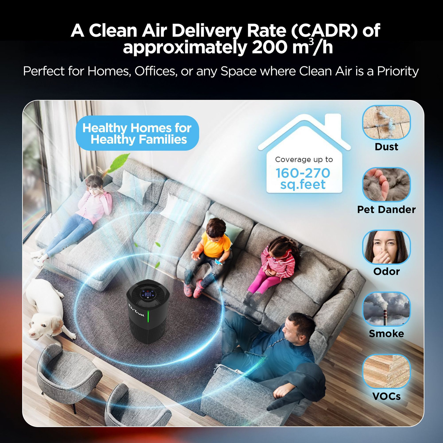 Image of Dr Trust USA Zurich HEPA Filter UV 4 Stage Filtration Air Quality Indicator Portable Room Air Purifier