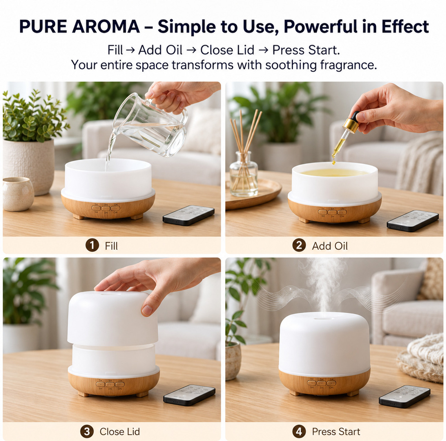 Image of LUPPRA AromaMist 500 - 4-in-1 Ultrasonic Diffuser & Humidifier with LED Portable Room Air Purifier