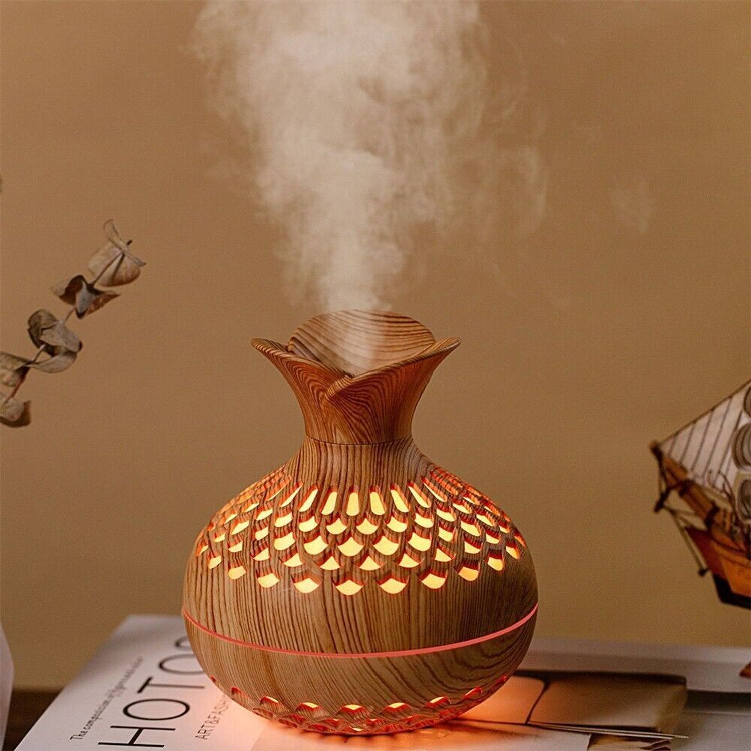 vastraveda Wood Grain Flower Design Cool Mist Humidifier with LED
