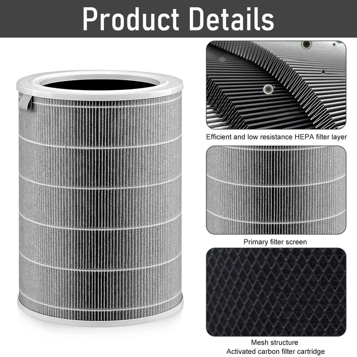 Image of Wopix Mi Air Purifier Filter for 1 /2 /3 /2S Pro | Activated Carbon Formaldehyde Portable Room Air Purifier