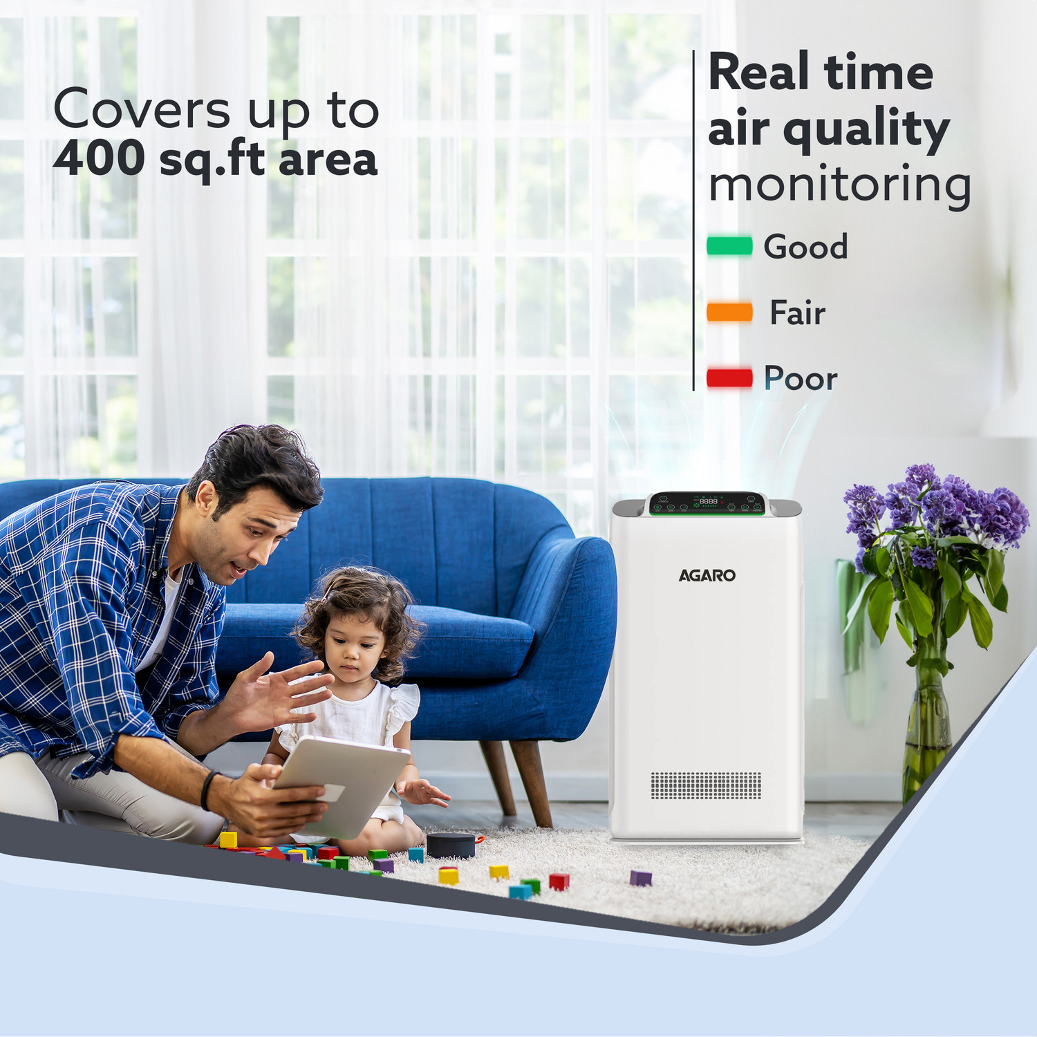 Image of AGARO Imperial Air Purifier, 7 Stage Purification System, Anion Generator, True HEPA Portable Room Air Purifier