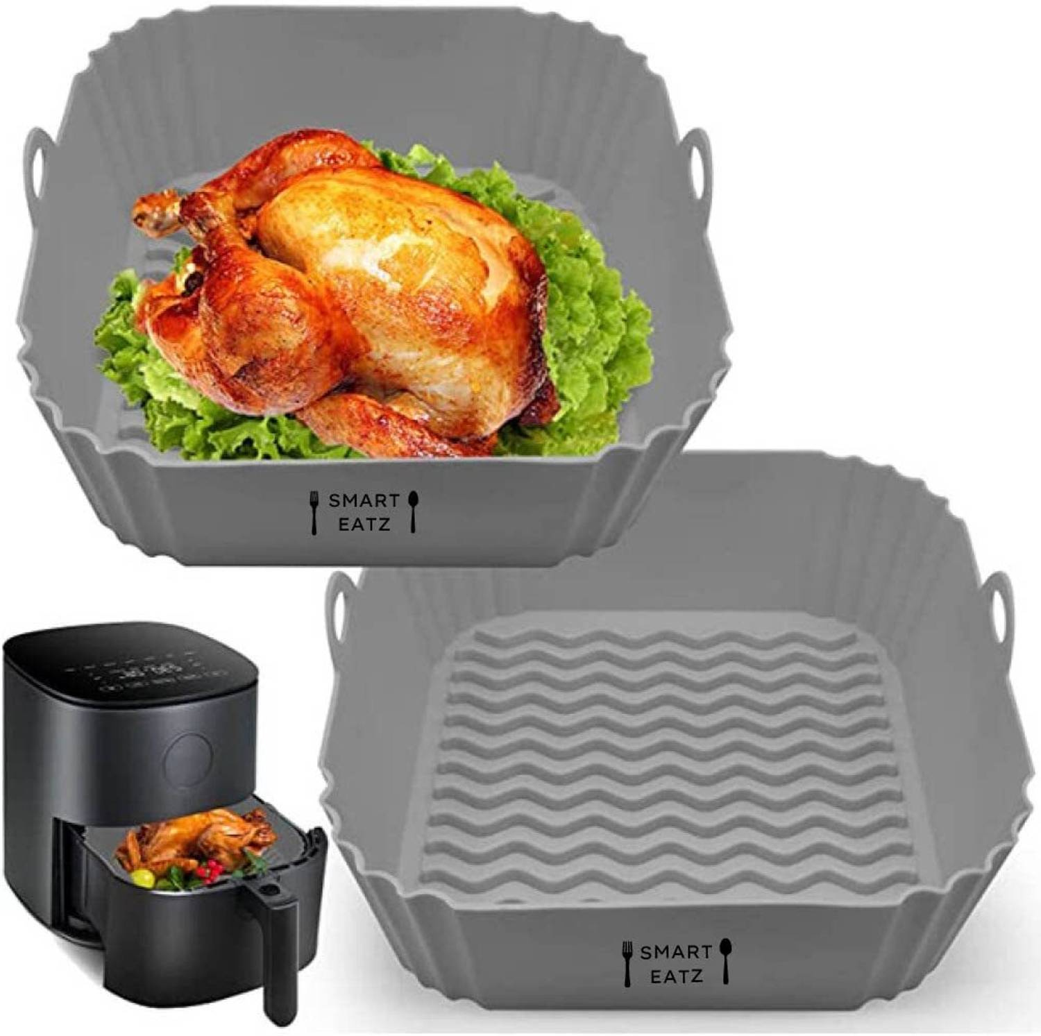 ITUSHA Air Fryer Liners Square Silicone Basket Baking Tray Pot wi