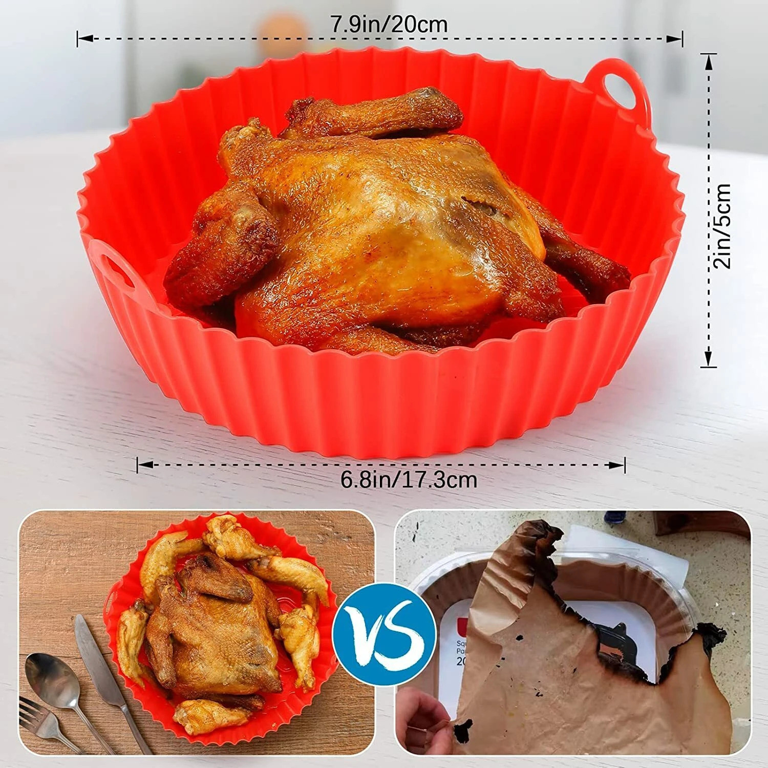 Image of romj Air Fryer Reusable Silicone Pot, Non-Stick Silicone Airfryer Tray Airfryer Grill Pan