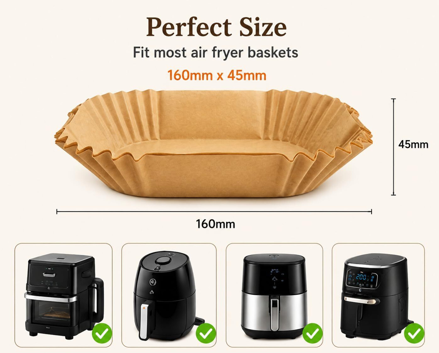 Image of Vinsufy Air Fryer Paper Liners 200 PCS | 160mm x 45mm | Non Stick Parchment Sheets Airfryer Grill Pan