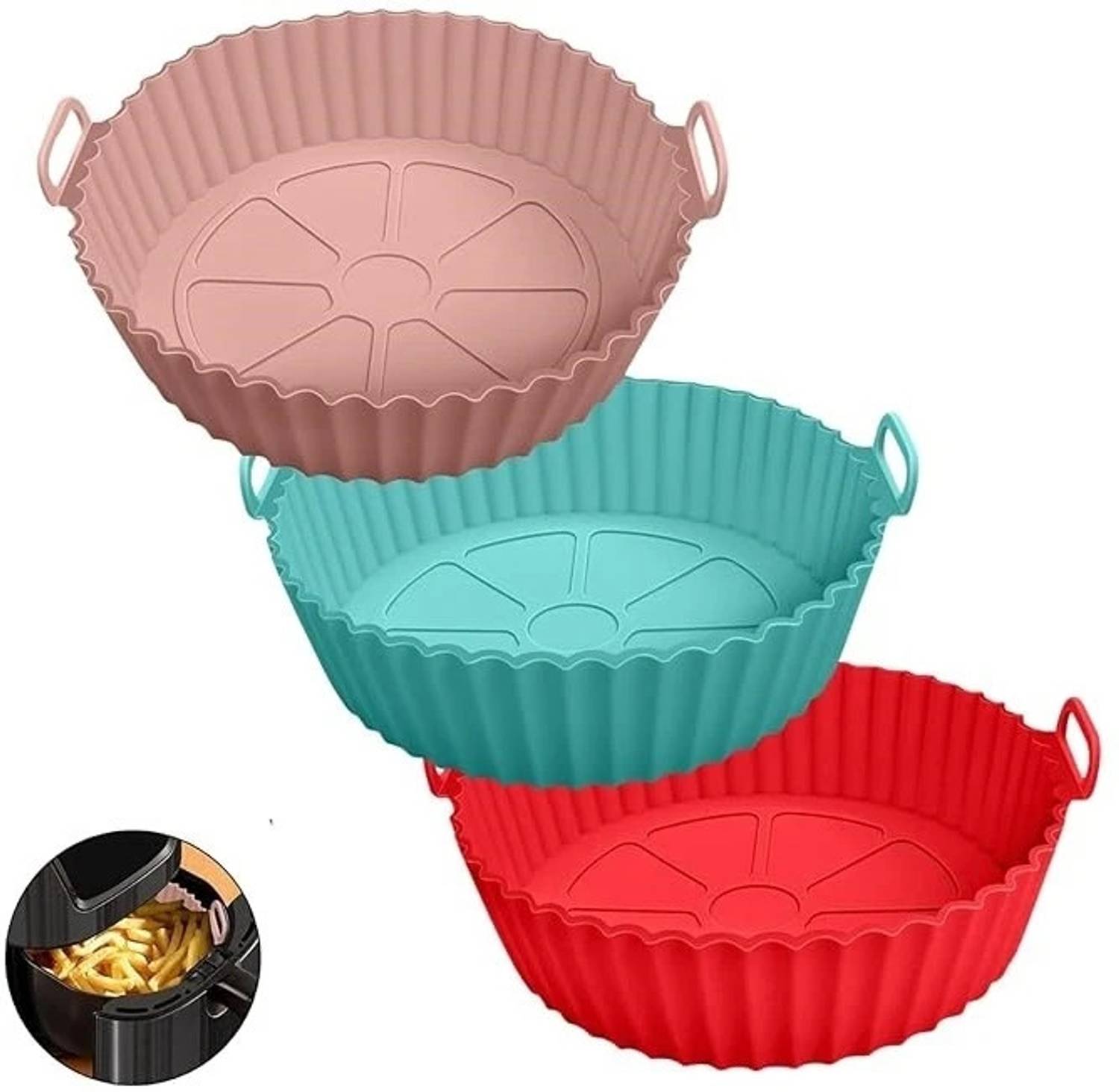 kripara Silicone Air Fryer Basket Liners Round Reusable, Food Saf