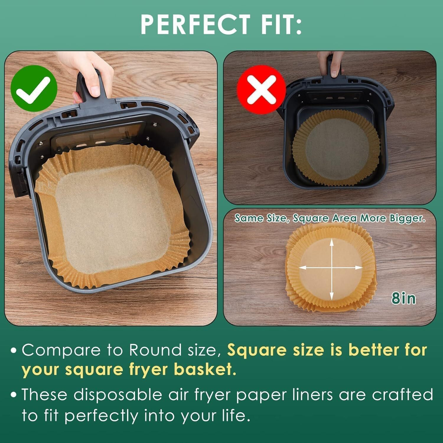 Image of Easymart 100 PCS Air Fryer Paper Sheets,Disposable Paper Liner for Microwave, Oil-Proof Airfryer Tray