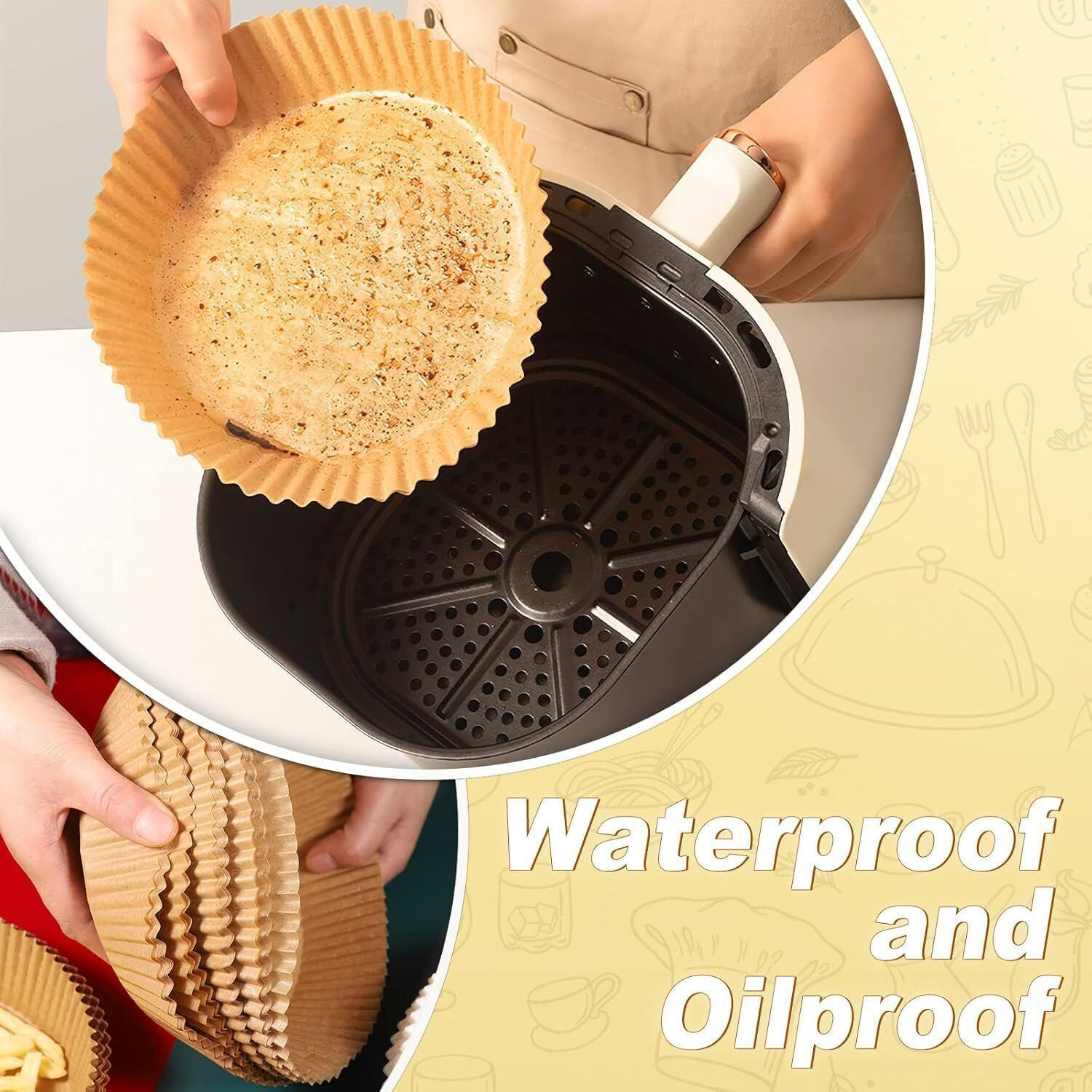 Image of KESOL Disposable Air Fryer Paper Liners 100 Pcs with Oil Brush Set Airfryer Tray
