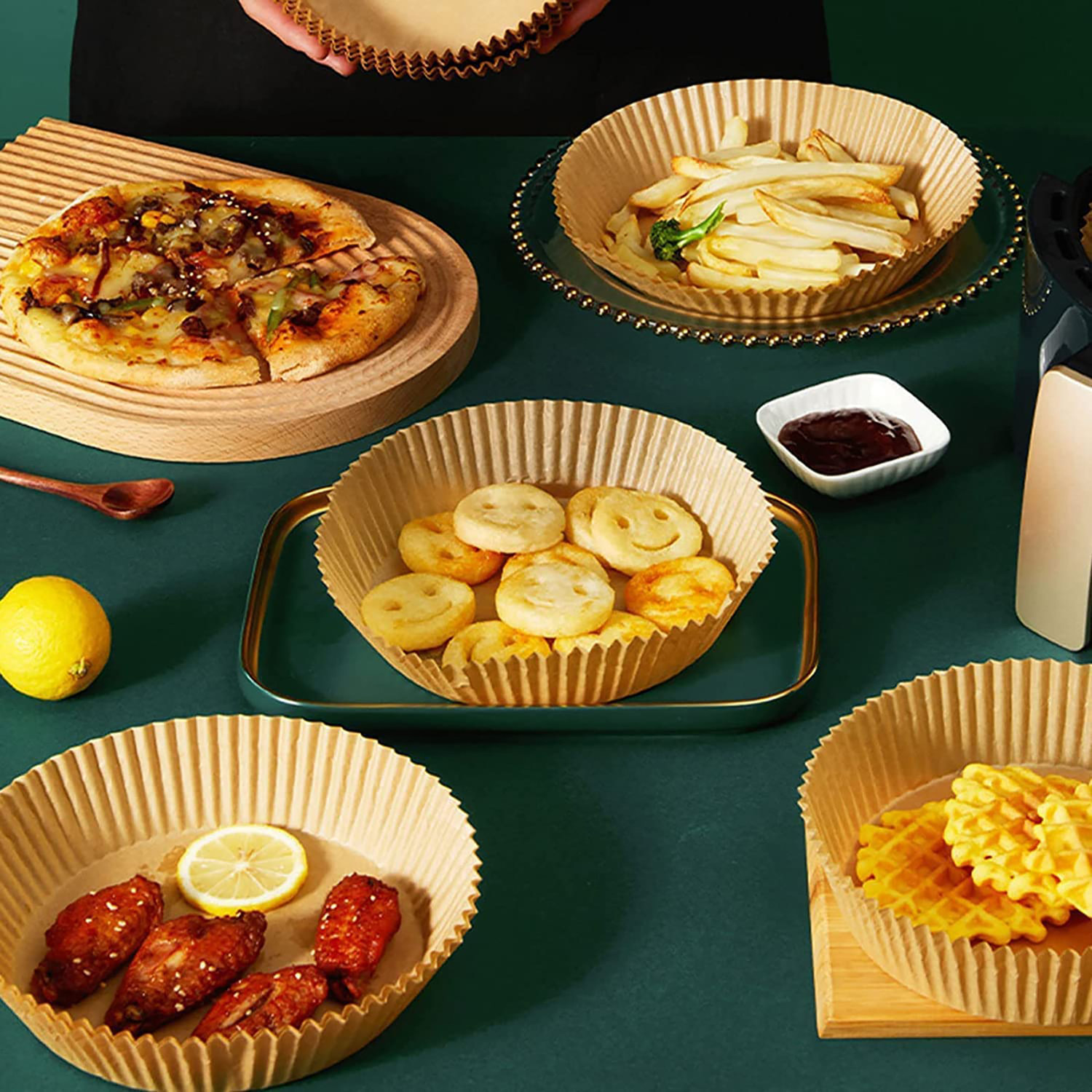 Image of Fasam Air Fryer Paper Non-Stick Parcment Plate for Baking Microwave Frying 50 pc Airfryer Tray